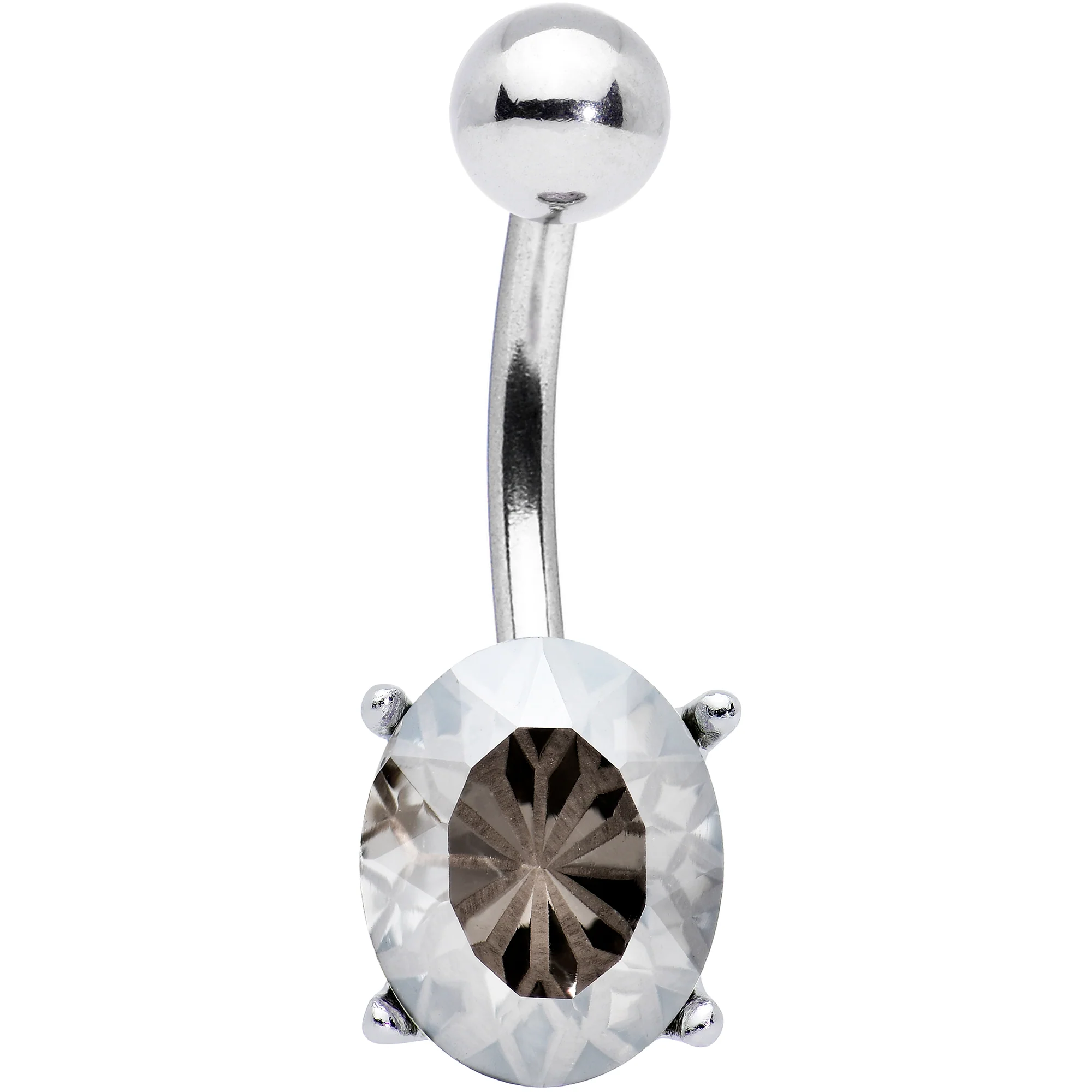Grey Gem Oval Flower Mandala Stylish Elegance Belly Ring - Image 2