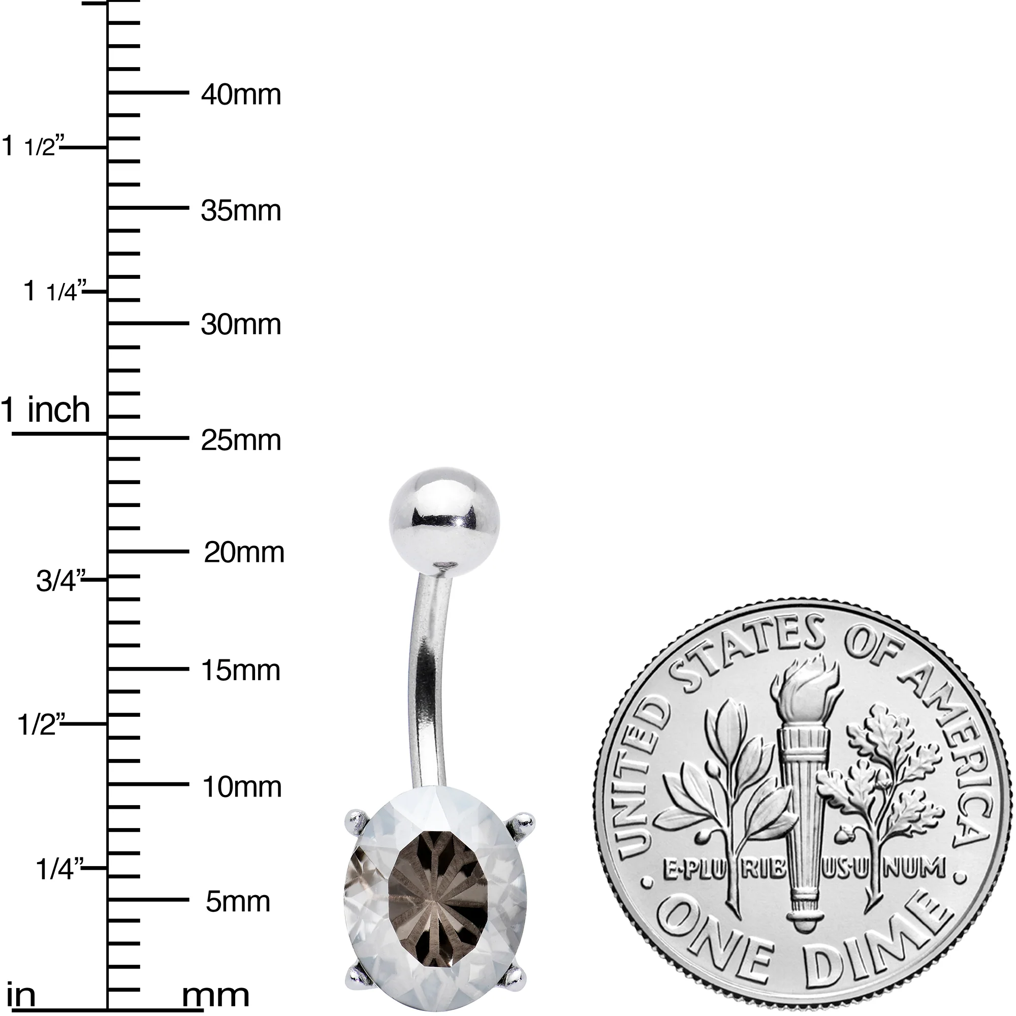 Grey Gem Oval Flower Mandala Stylish Elegance Belly Ring - Image 3