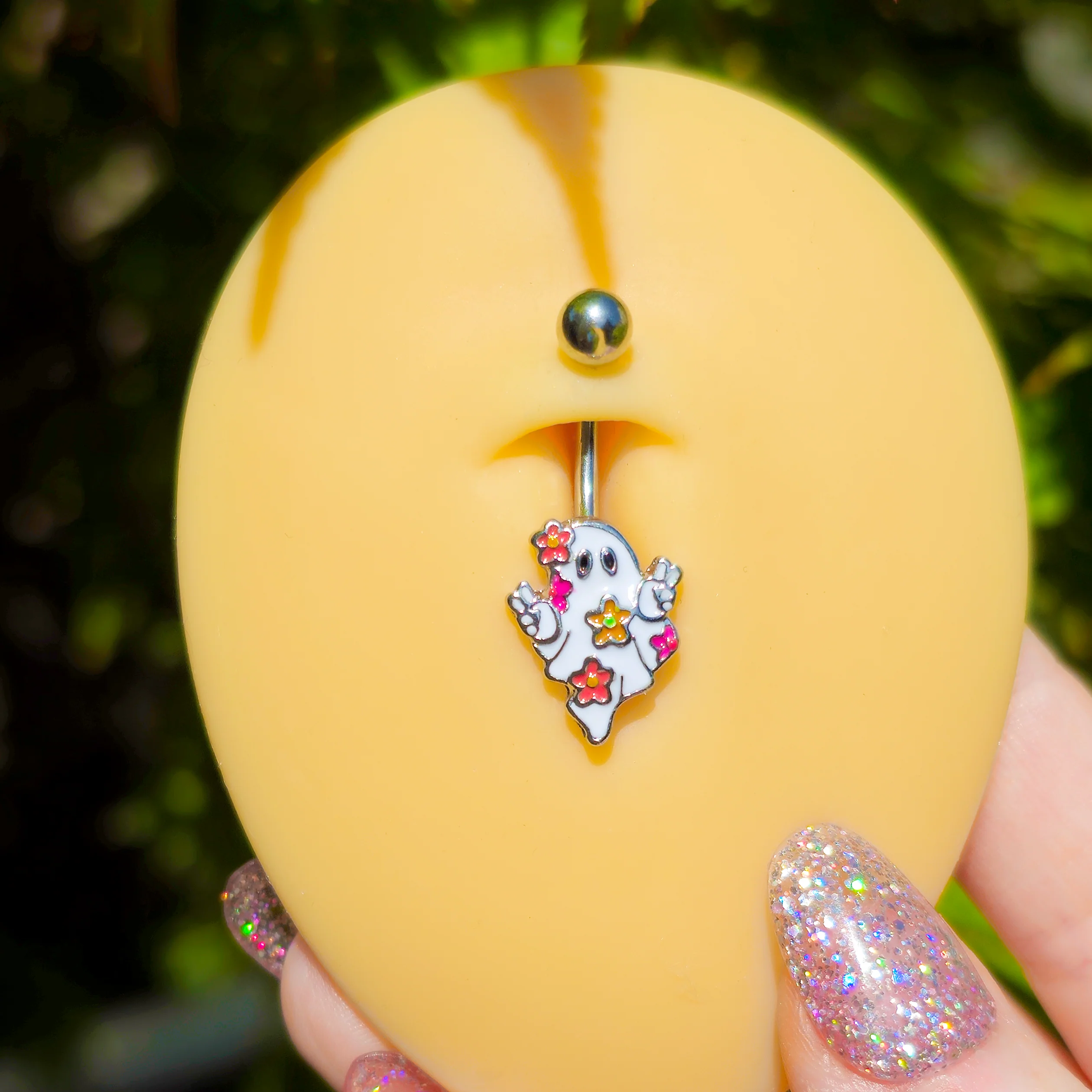 Halloween Floral Ghost Belly Ring - Image 2