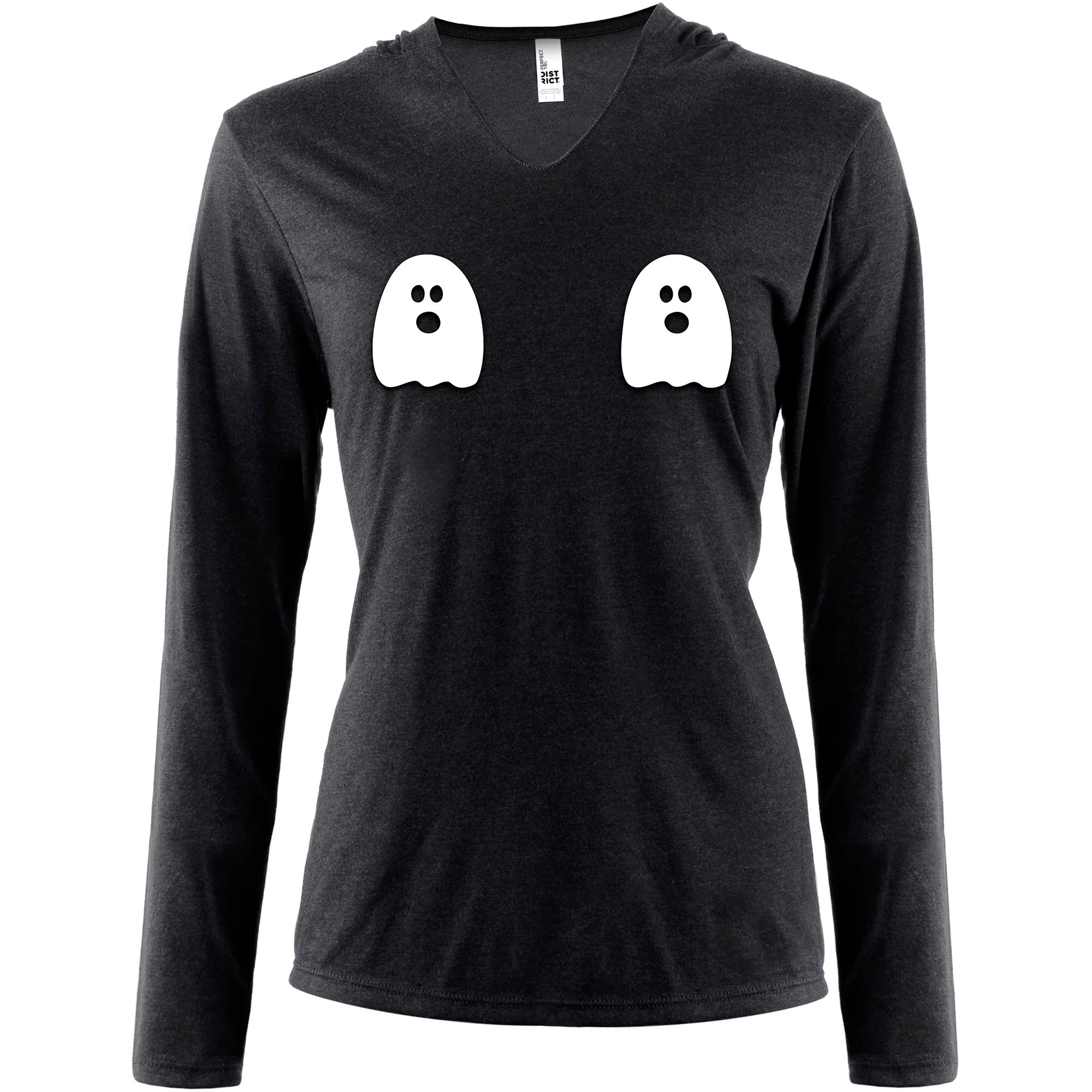 Halloween Glow in the Dark Ghost Boobies Tee Tapered Long Sleeve Hoodie - Image 2