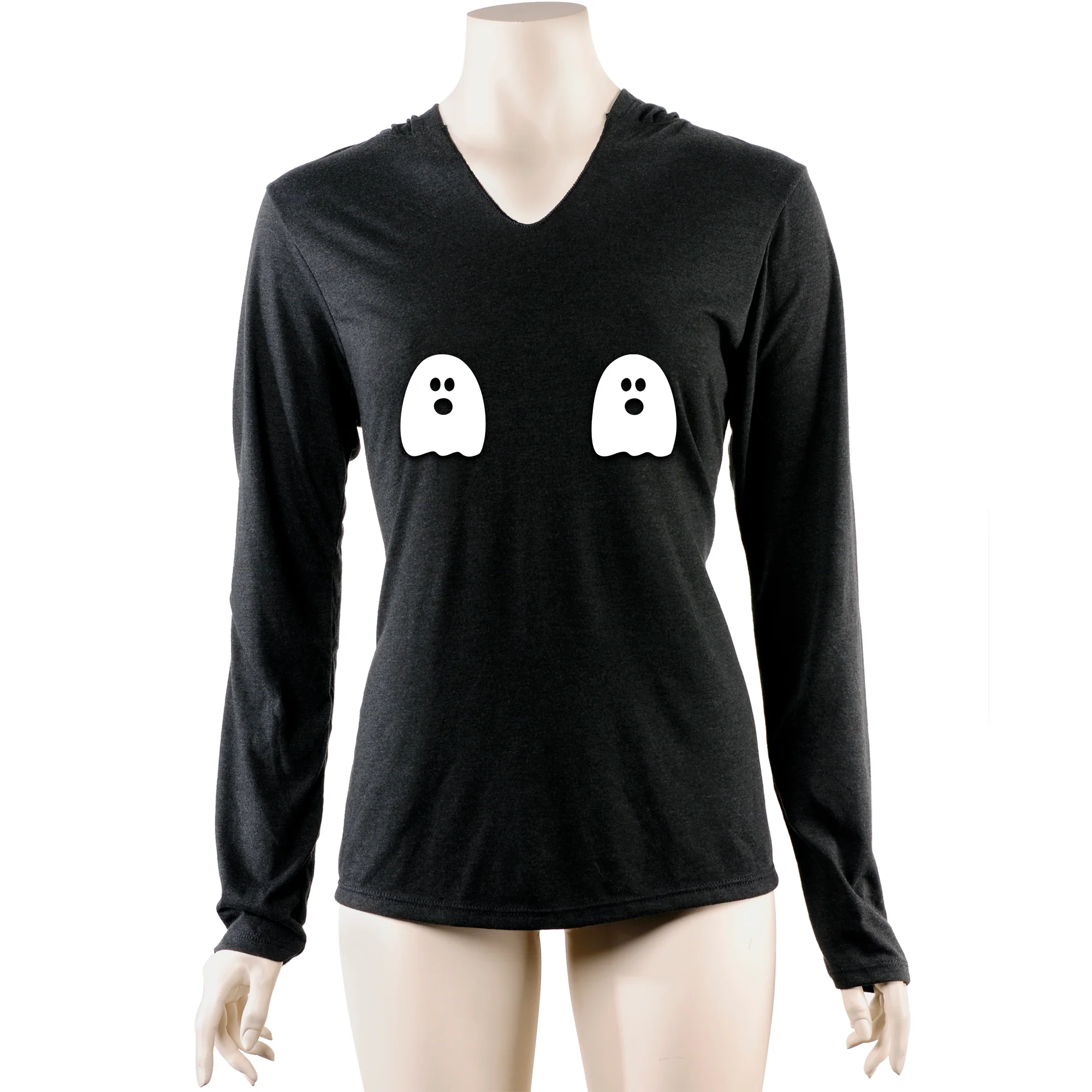 Halloween Glow in the Dark Ghost Boobies Tee Tapered Long Sleeve Hoodie - Image 6