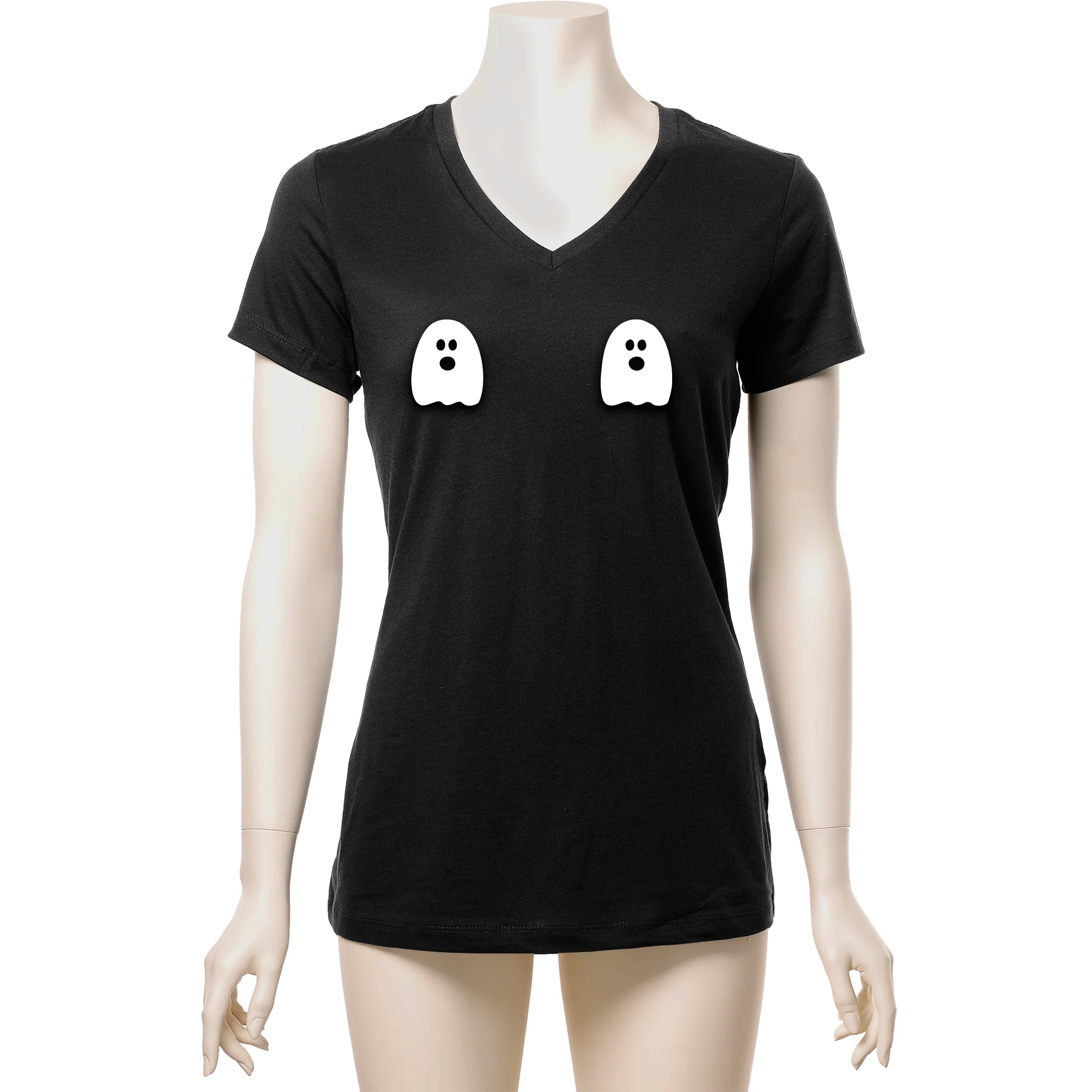 Halloween Glow in the Dark Ghost Boobies Tee V-Neck Tee Shirt 100% Cotton - Image 5