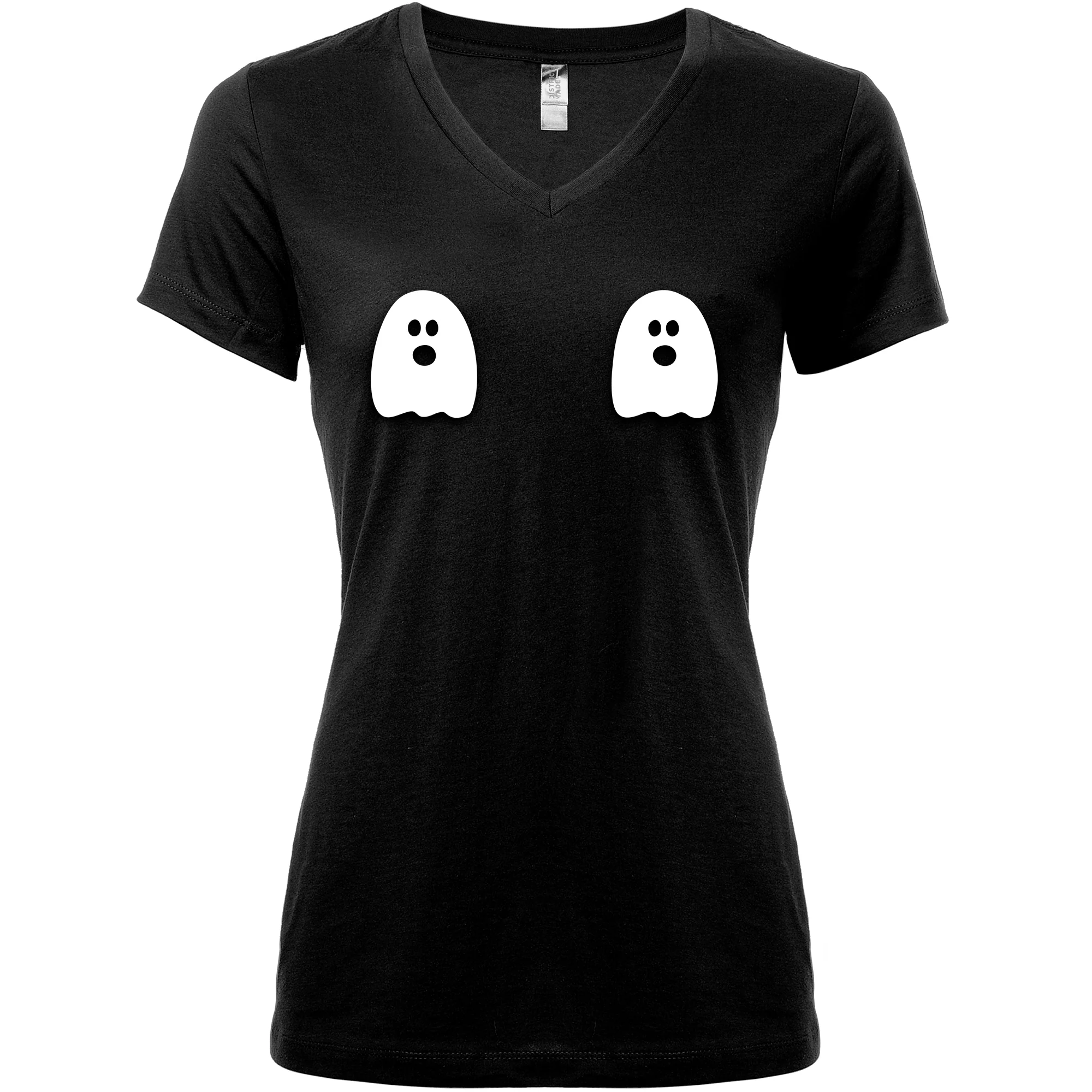 Halloween Glow in the Dark Ghost Boobies Tee V-Neck Tee Shirt 100% Cotton - Image 6