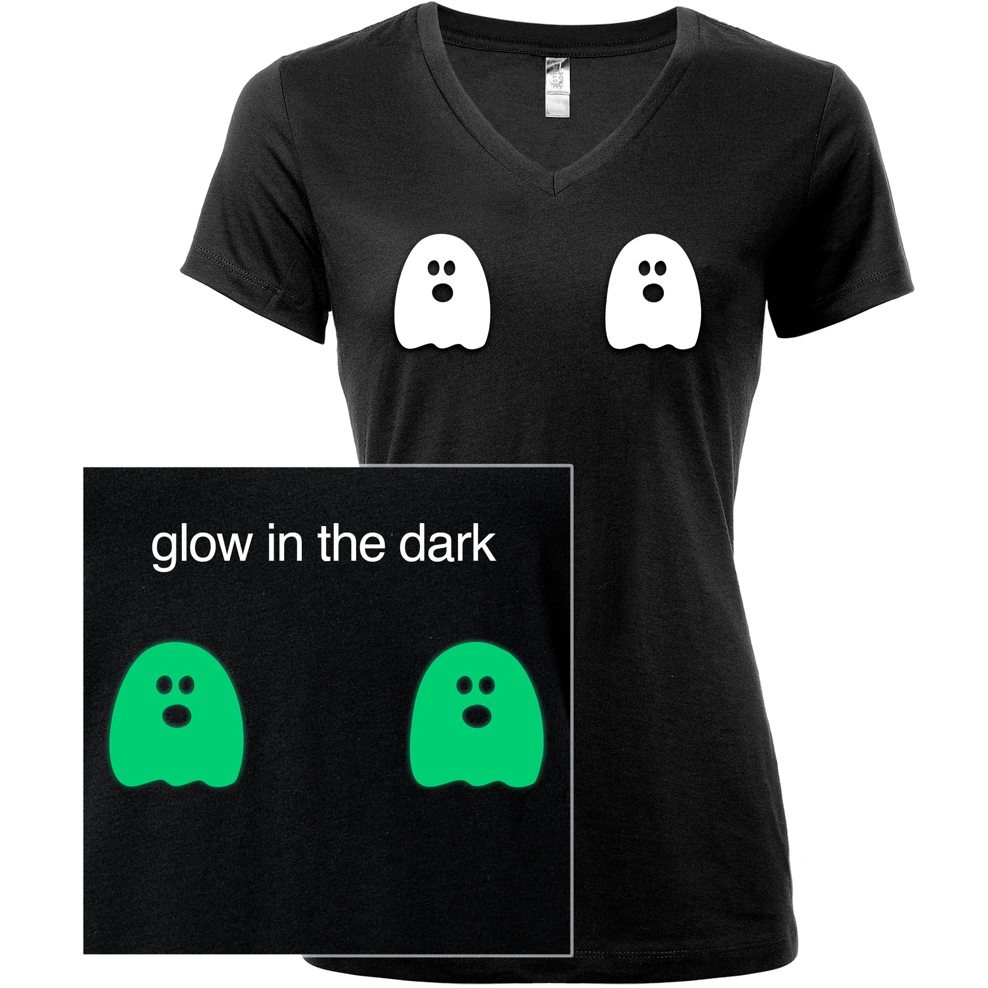 Halloween Glow in the Dark Ghost Boobies Tee V-Neck Tee Shirt 100% Cotton - Image 9