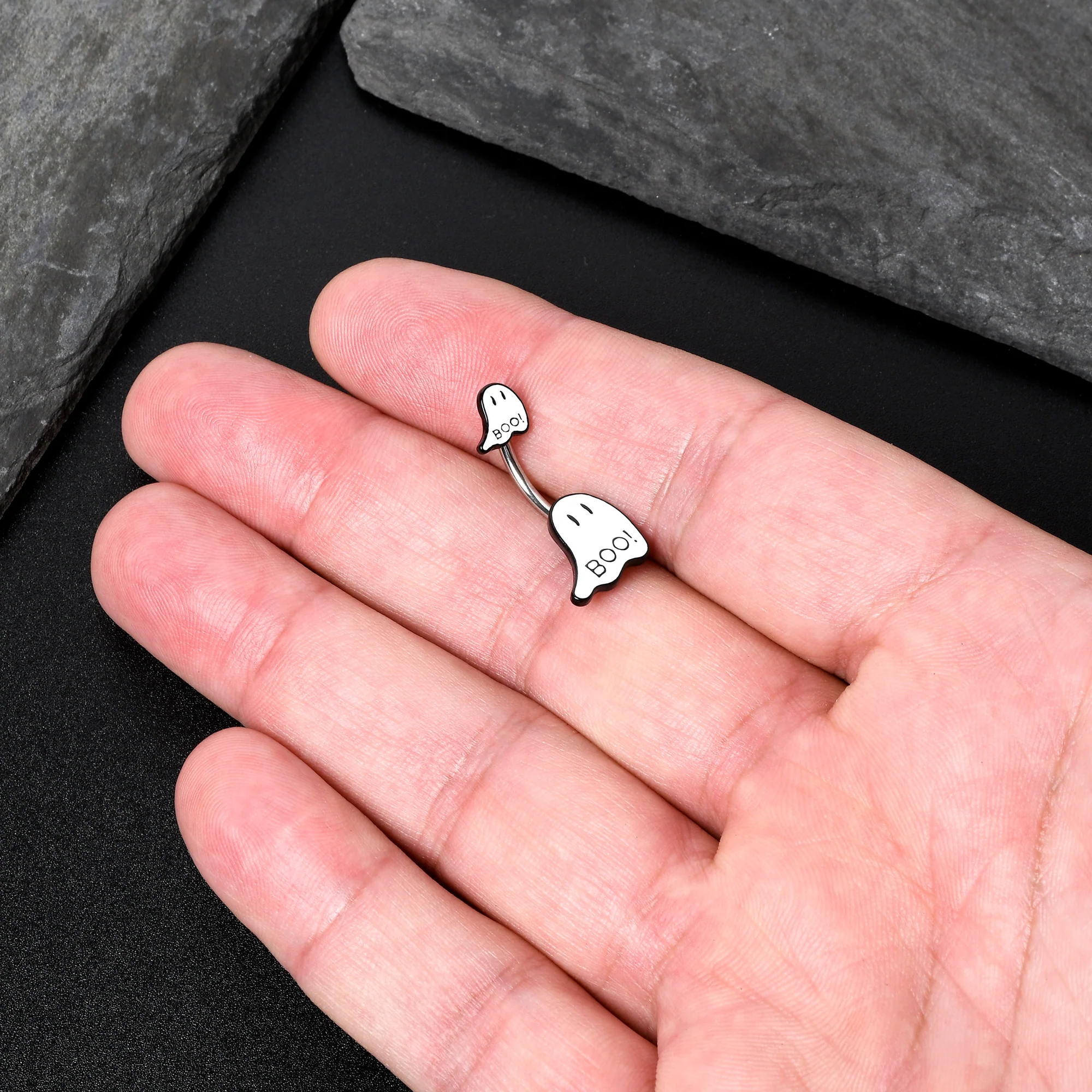 Halloween White Glow in the Dark Ghosts Double Mount Belly Ring - Image 7