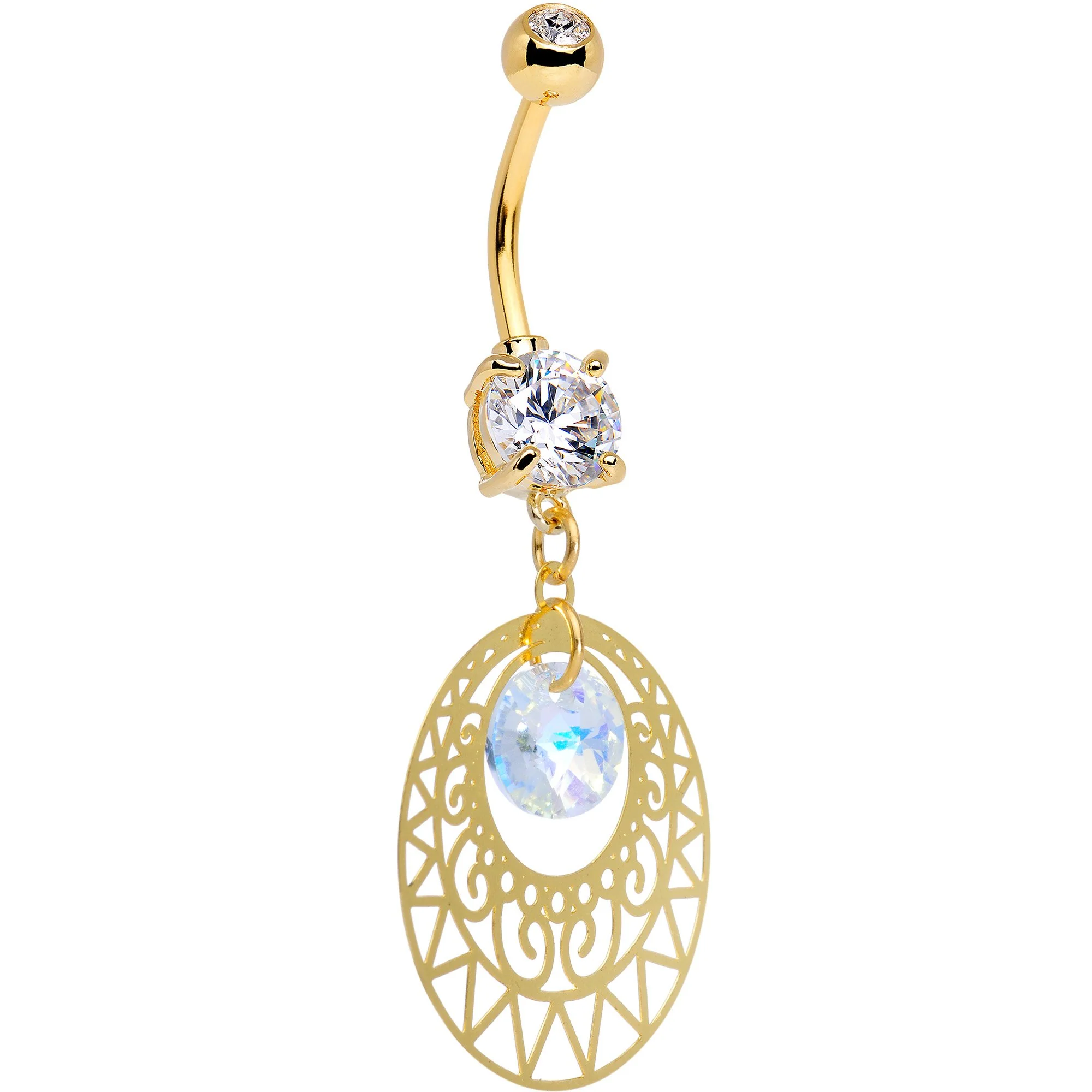 Handcrafted Anodized Ovid Filigree Dangle Belly Ring Created with Crystals - Image 2
