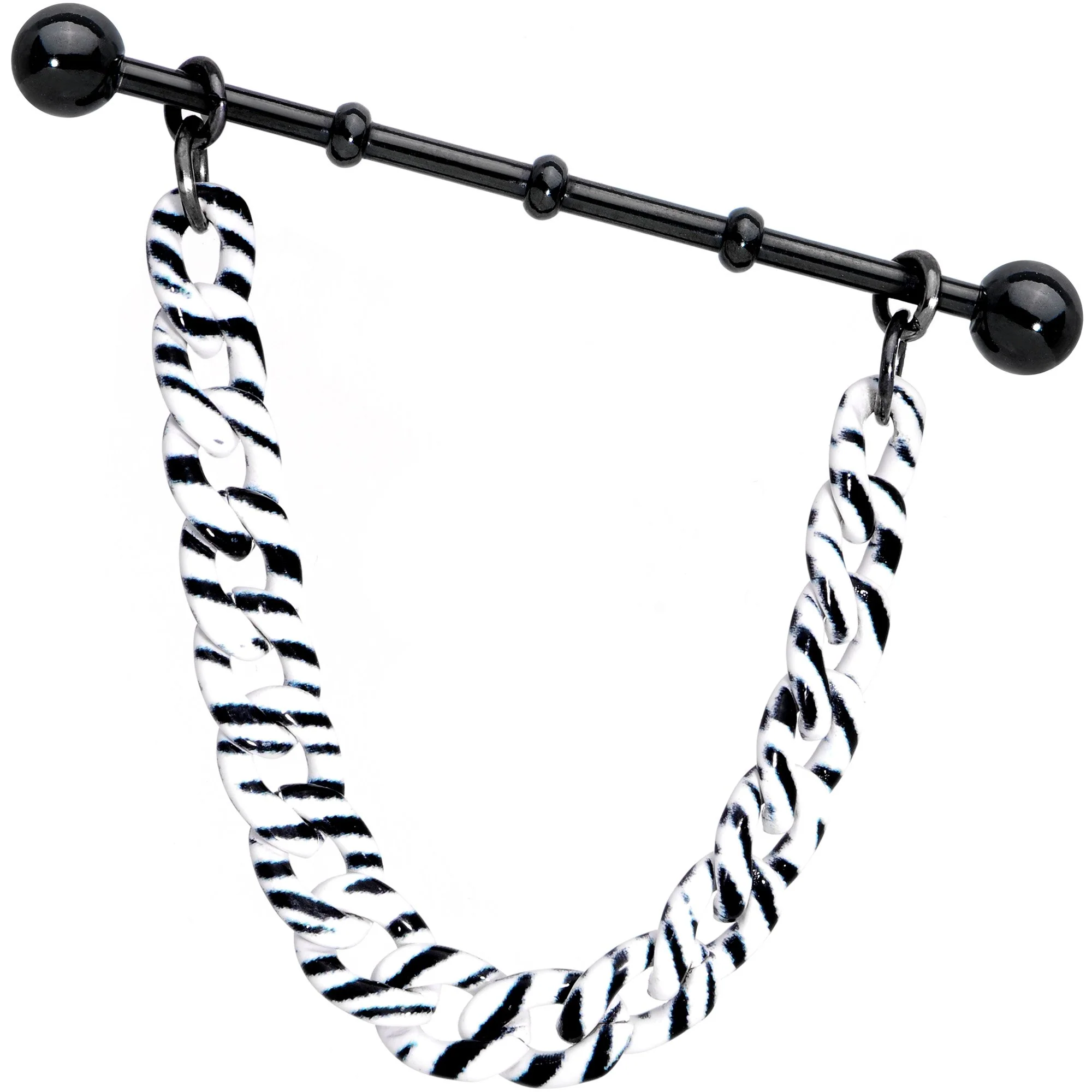 Handcrafted Anodized Titanium Zebra Stripe Industrial Barbell 38mm