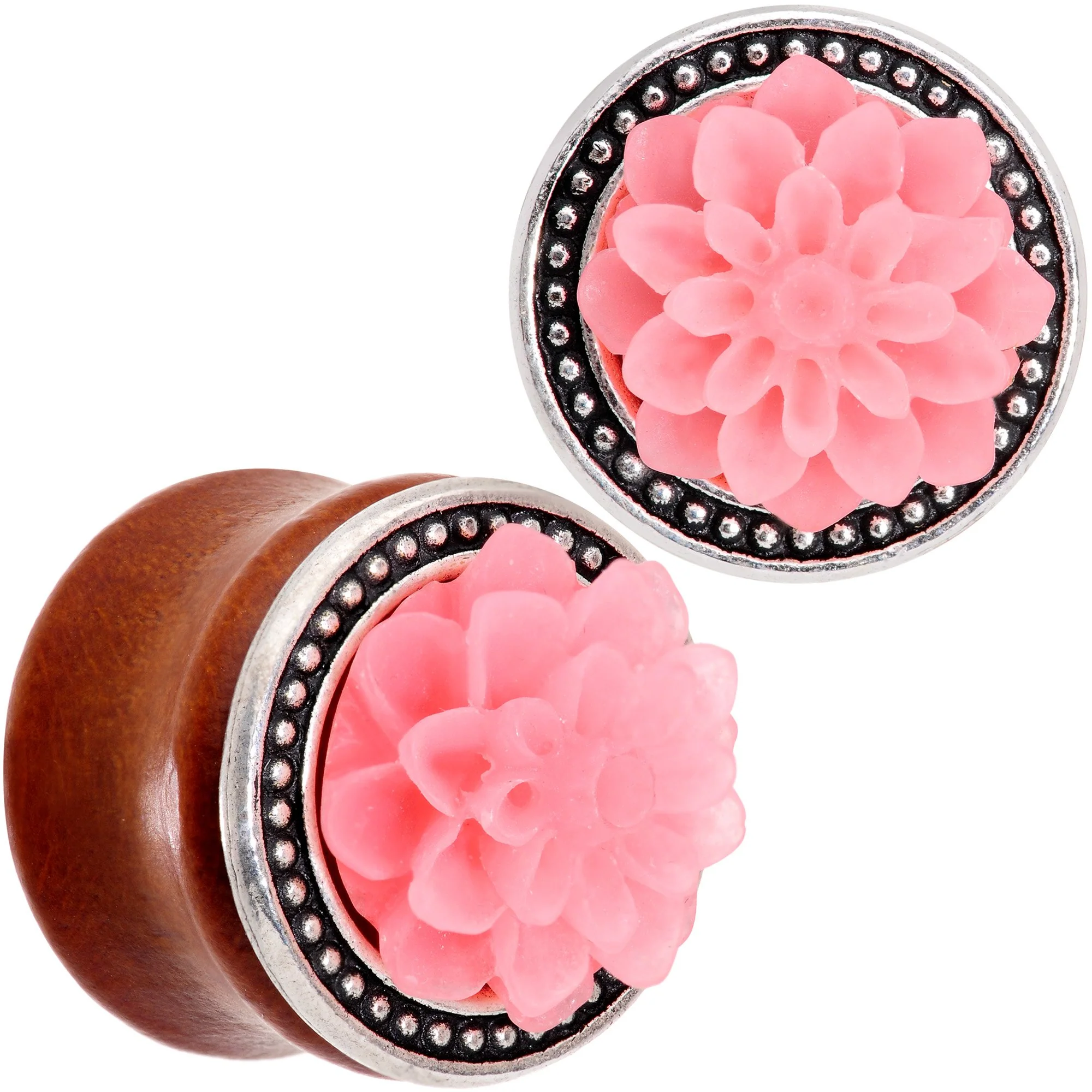 Handcrafted Beechwood Pink Tropical Flower Saddle Plug Set Sizes 14mm to 20mm - Image 3