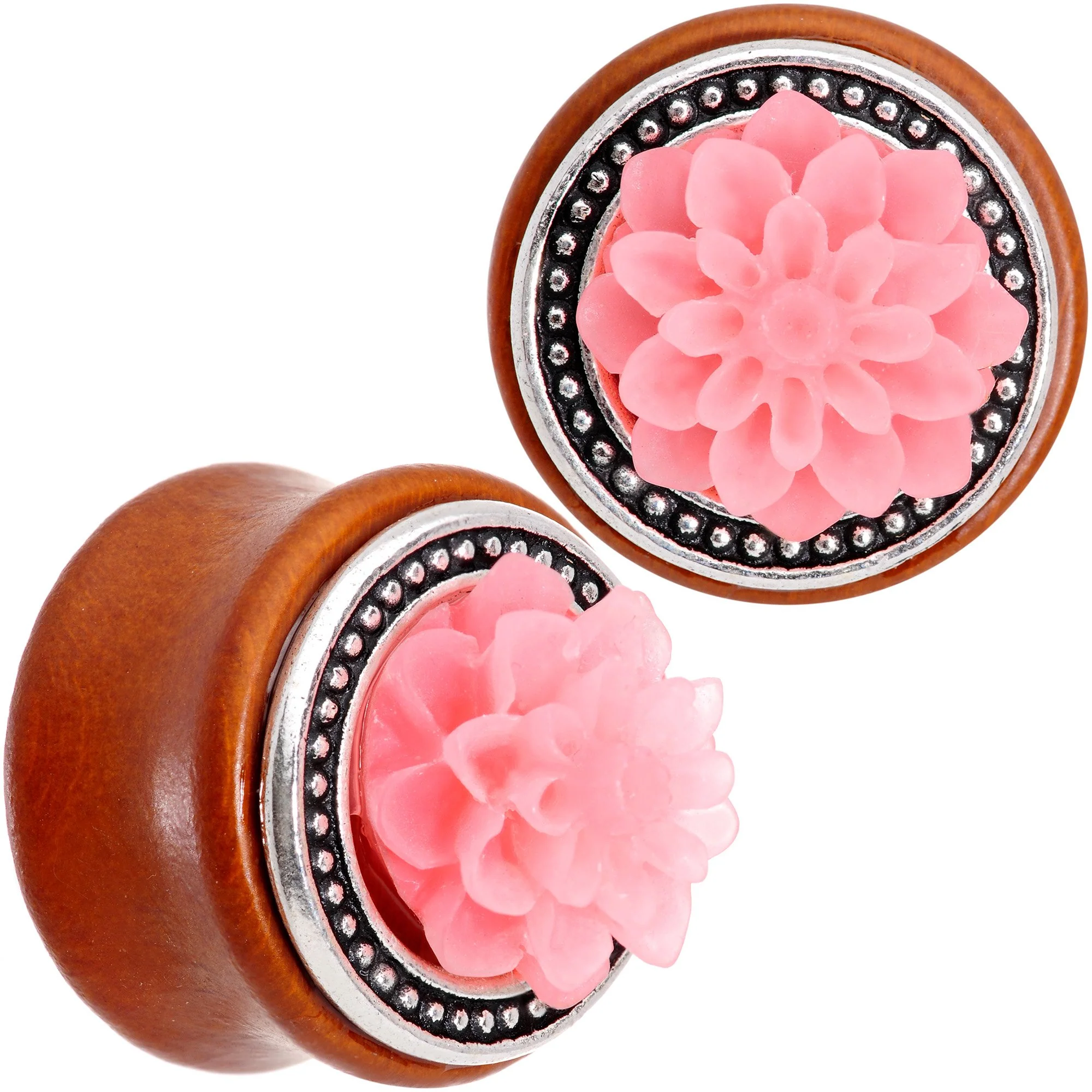 Handcrafted Beechwood Pink Tropical Flower Saddle Plug Set Sizes 14mm to 20mm - Image 4