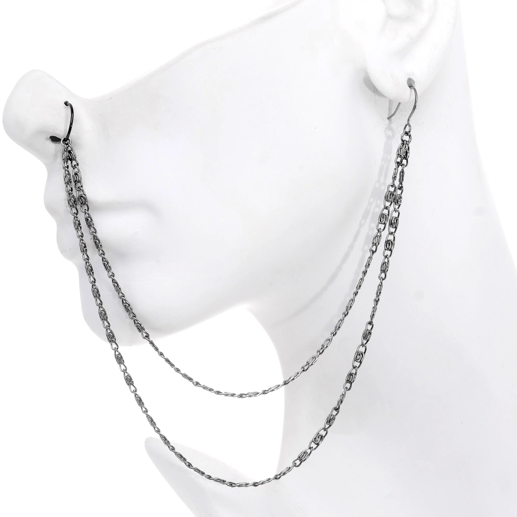 Handcrafted Black Anodized Double Sweep Ear to Nose Chain - Image 2