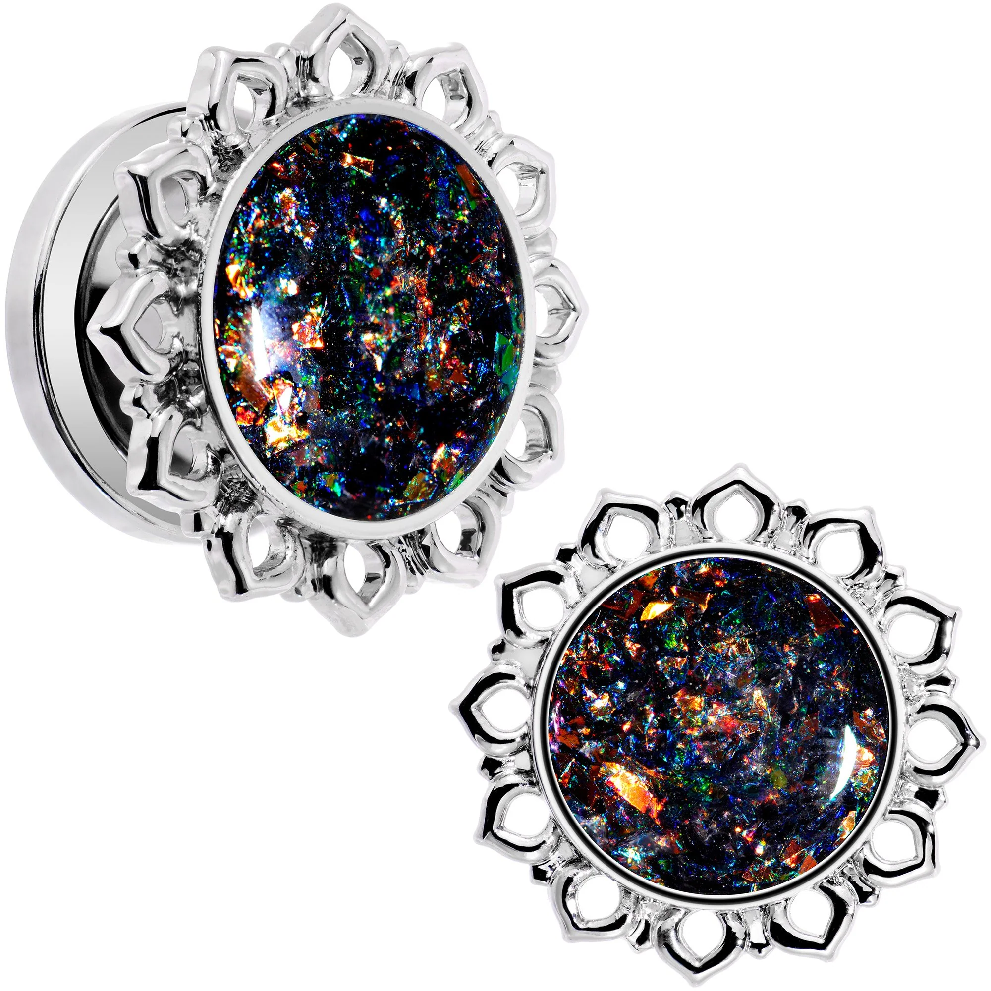 Handcrafted Black Faux Opal Mandala Screw Fit Plug Set Sizes 8mm to 20mm - Image 2