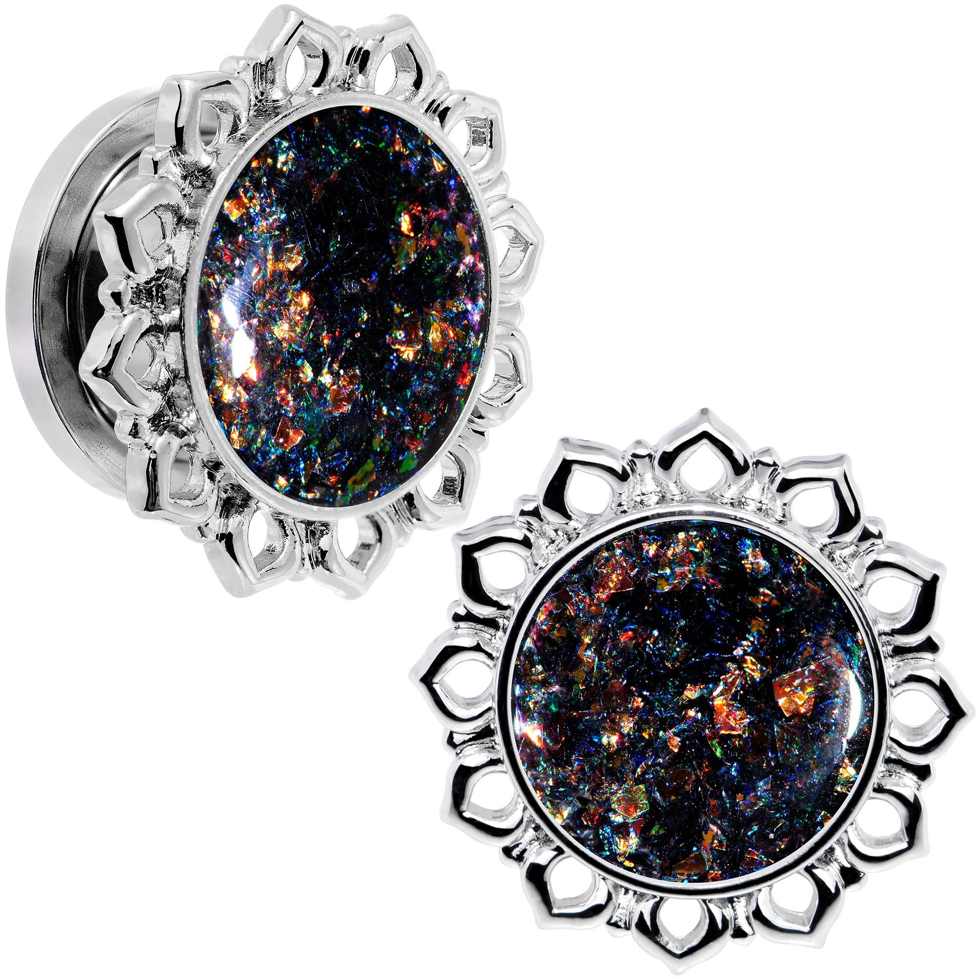 Handcrafted Black Faux Opal Mandala Screw Fit Plug Set Sizes 8mm to 20mm - Image 3