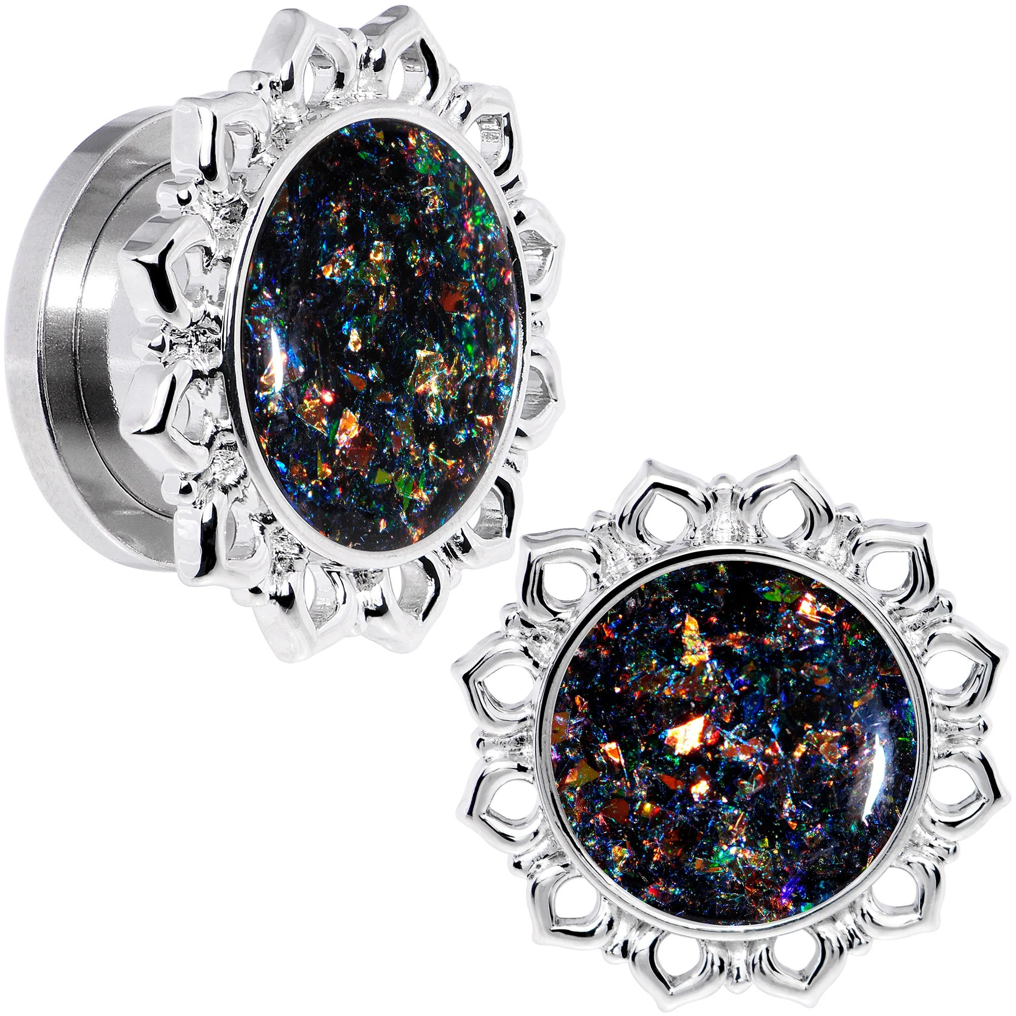 Handcrafted Black Faux Opal Mandala Screw Fit Plug Set Sizes 8mm to 20mm - Image 4