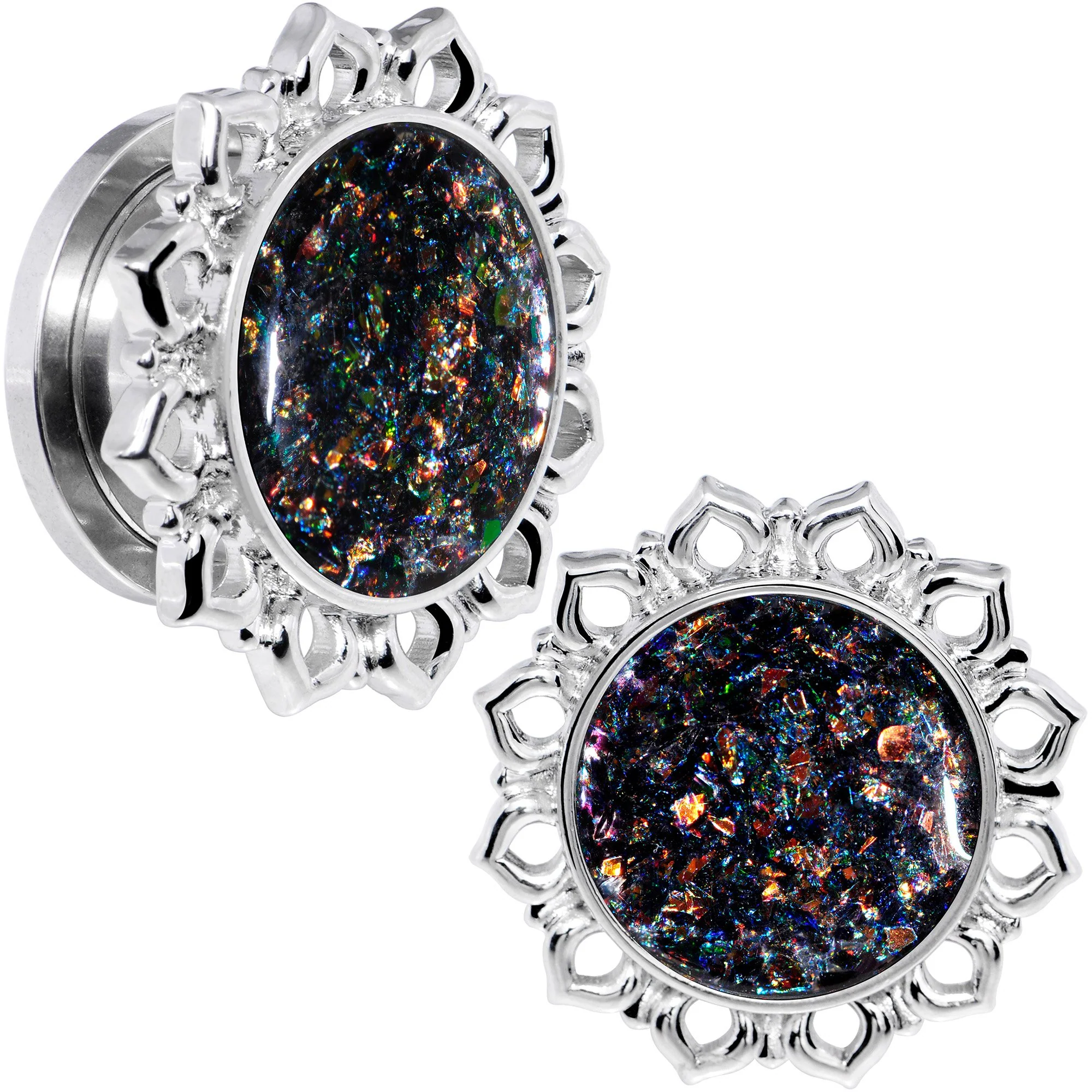 Handcrafted Black Faux Opal Mandala Screw Fit Plug Set Sizes 8mm to 20mm - Image 5