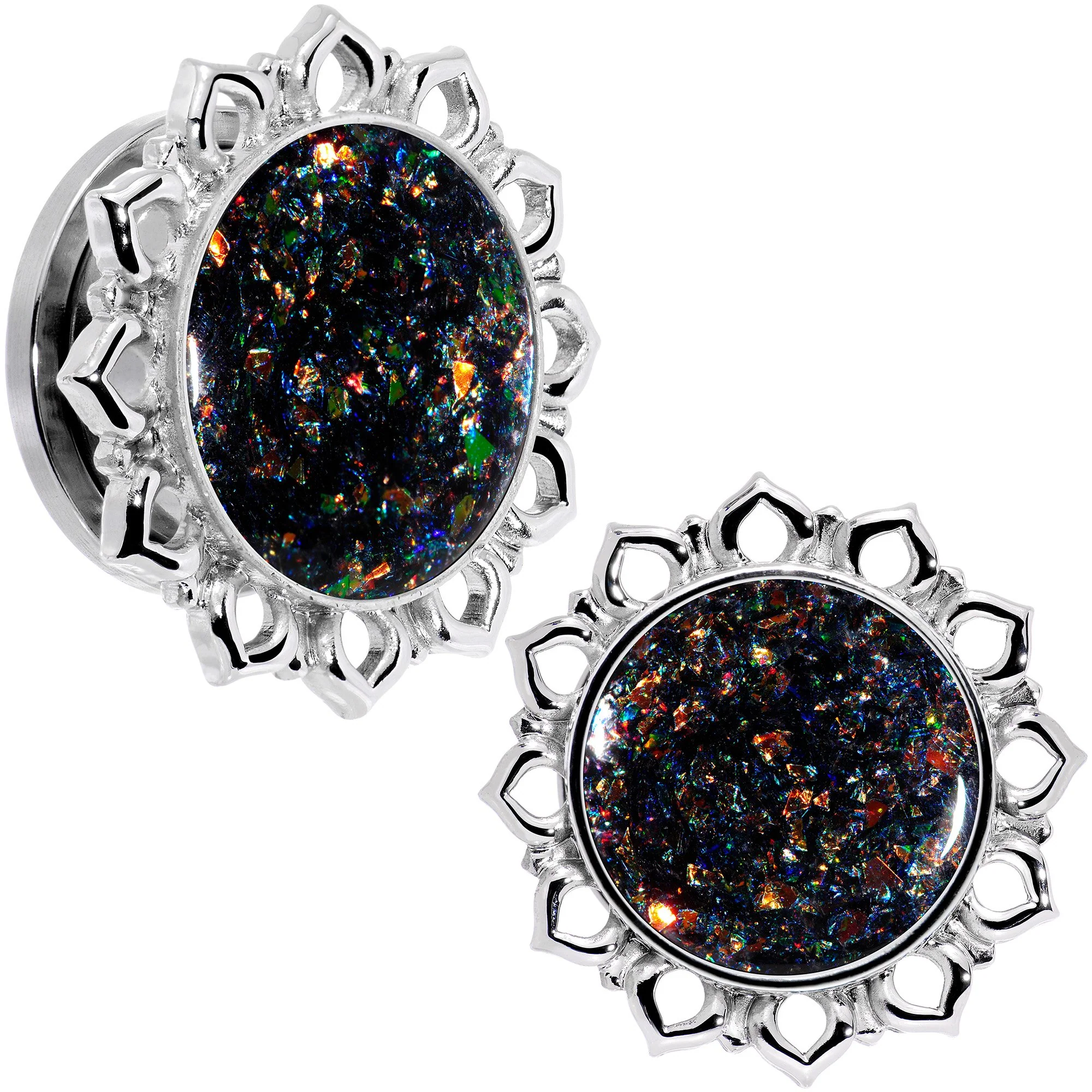 Handcrafted Black Faux Opal Mandala Screw Fit Plug Set Sizes 8mm to 20mm - Image 6