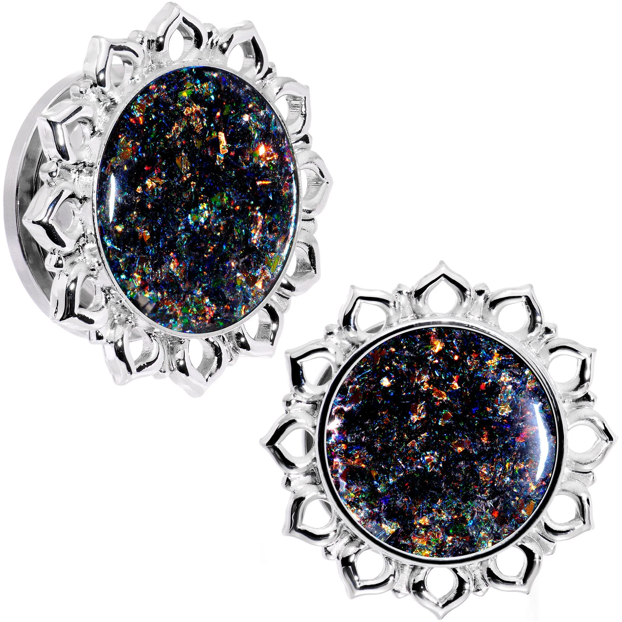 Handcrafted Black Faux Opal Mandala Screw Fit Plug Set Sizes 8mm to 20mm - Image 7