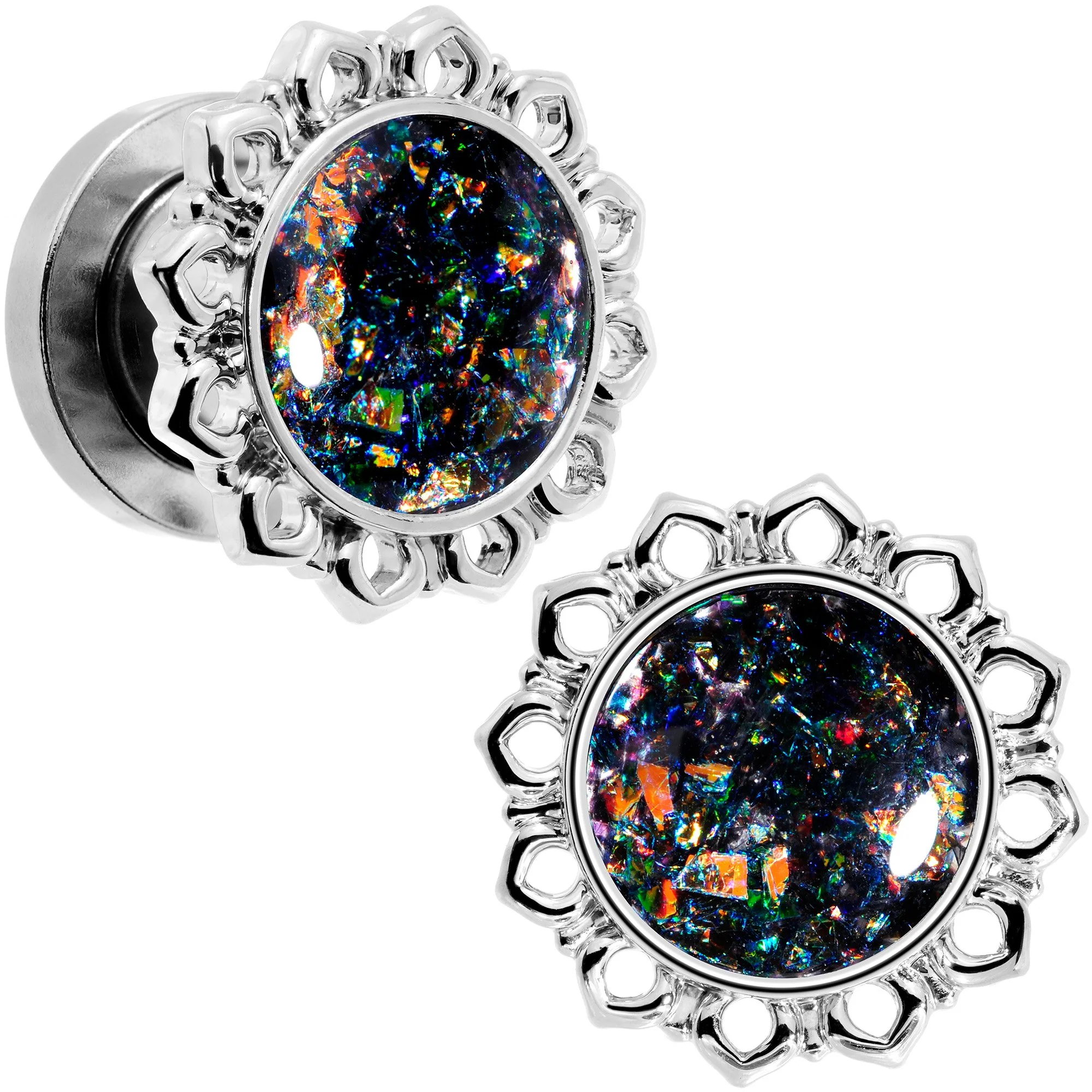 Handcrafted Black Faux Opal Mandala Screw Fit Plug Set Sizes 8mm to 20mm - Image 8