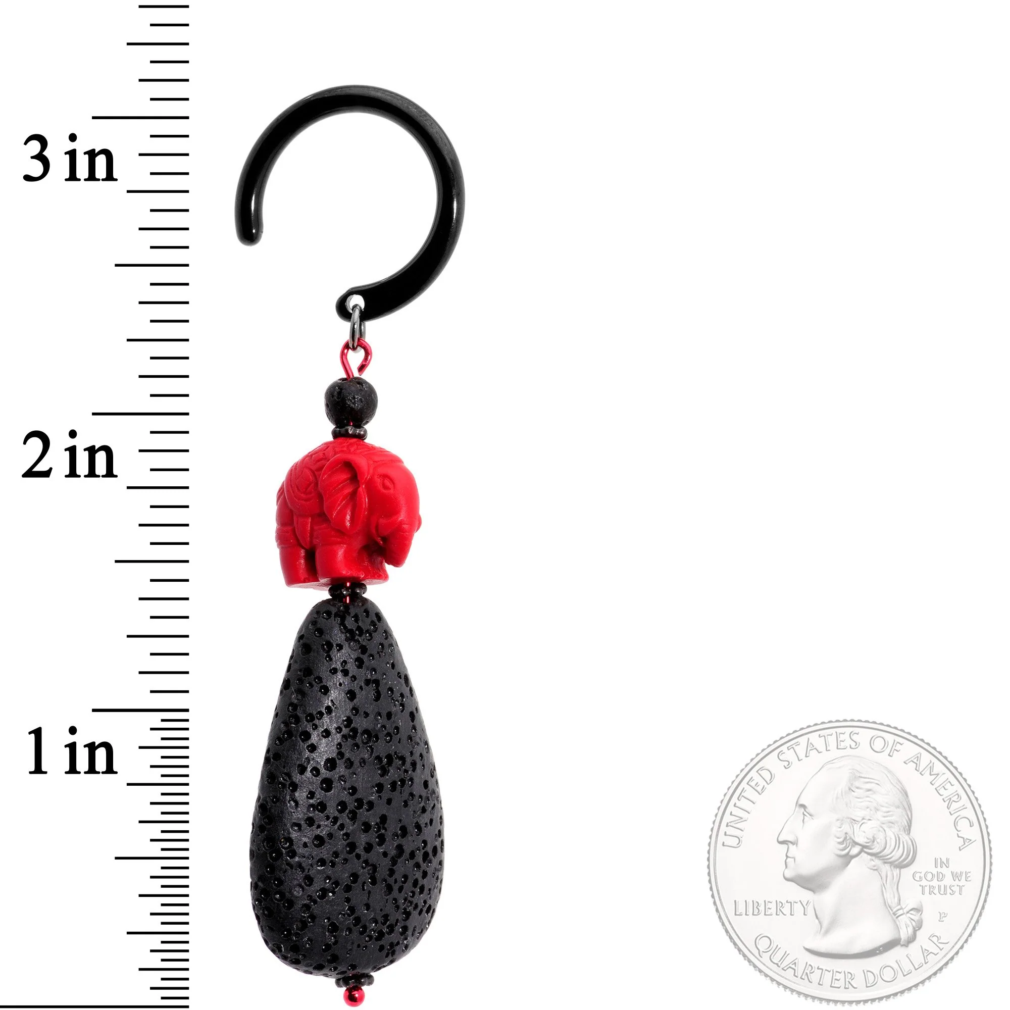 Handcrafted Black IP Black Lava Stone Red Elephant Ear Weights - Image 3