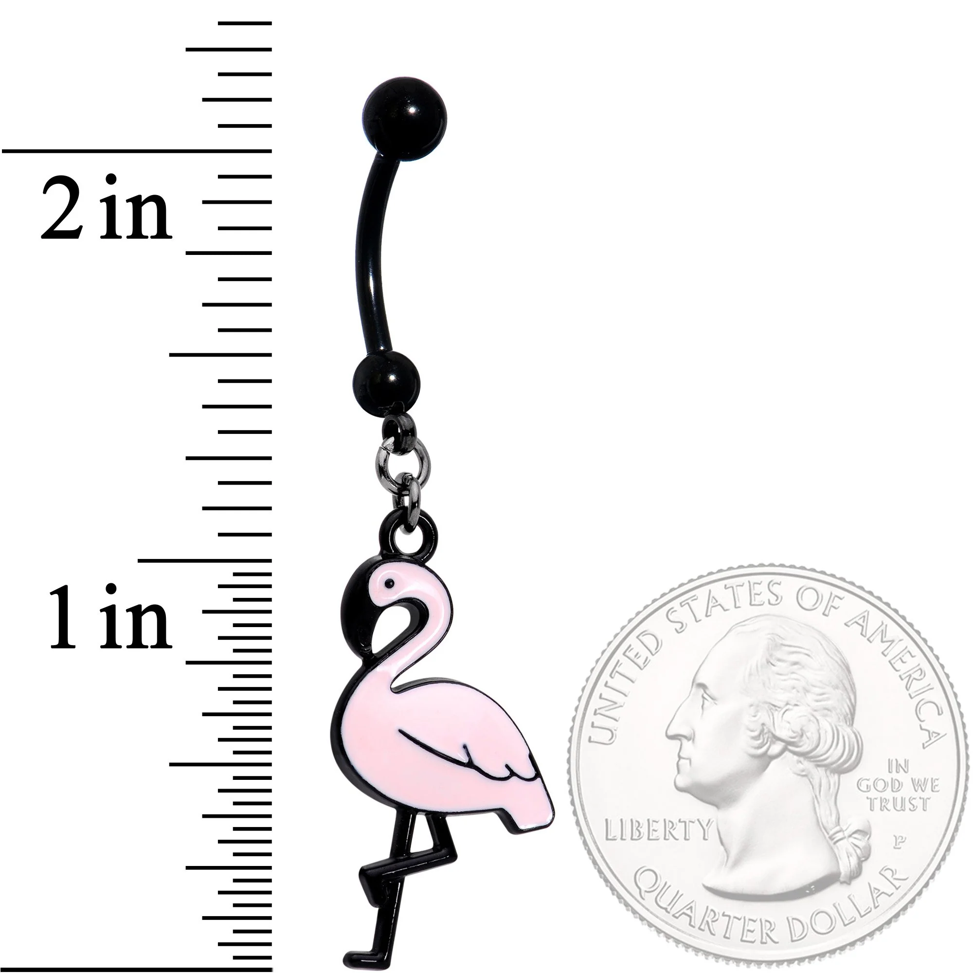 Handcrafted Black Plated Pink Flamingo Dangle Belly Ring - Image 2