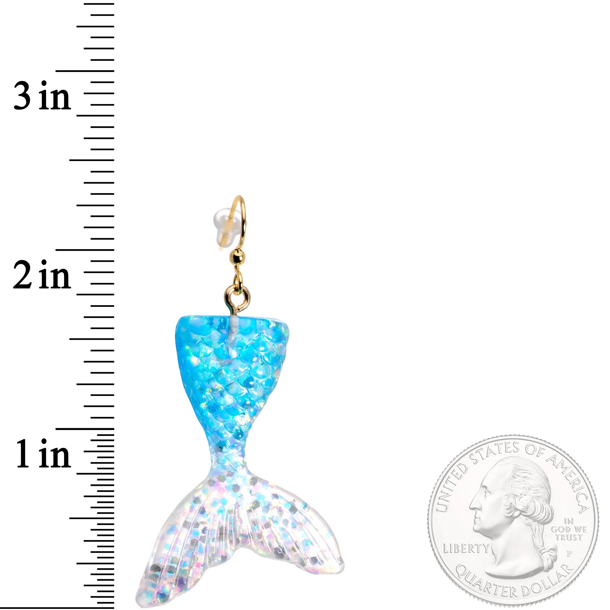 Handcrafted Blue White Glitter Mermaids Tail Fishhook Dangle Earrings - Image 2