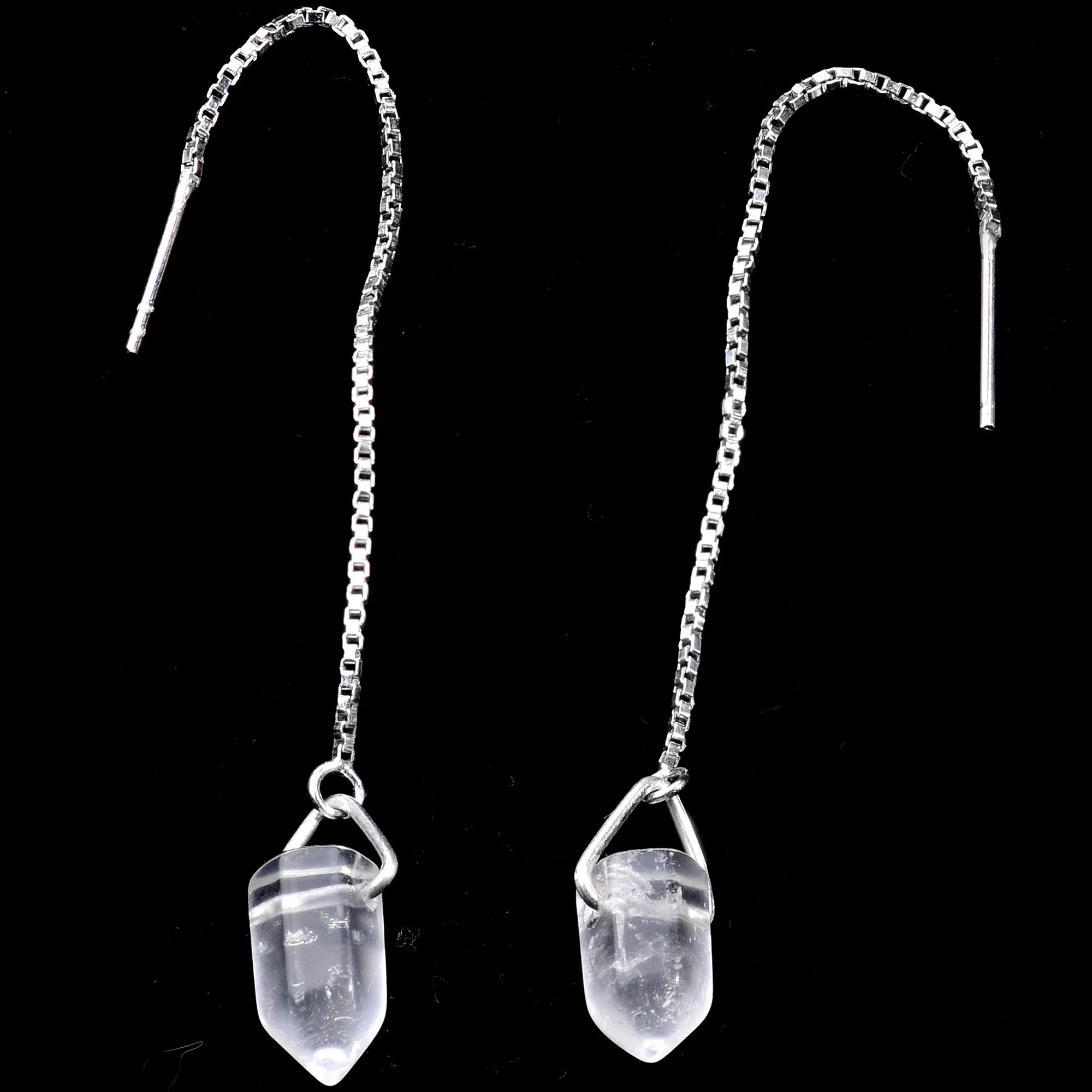 Handcrafted Clear Quartz  925 Sterling Silver Infinity Threader Earrings - Image 2