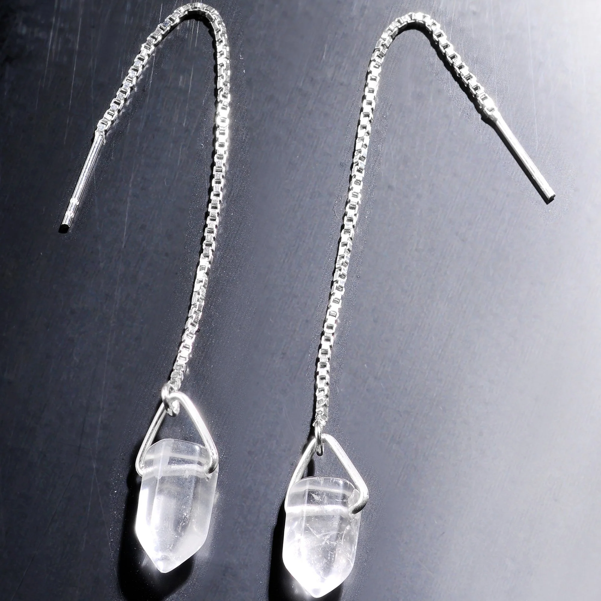Handcrafted Clear Quartz  925 Sterling Silver Infinity Threader Earrings - Image 3