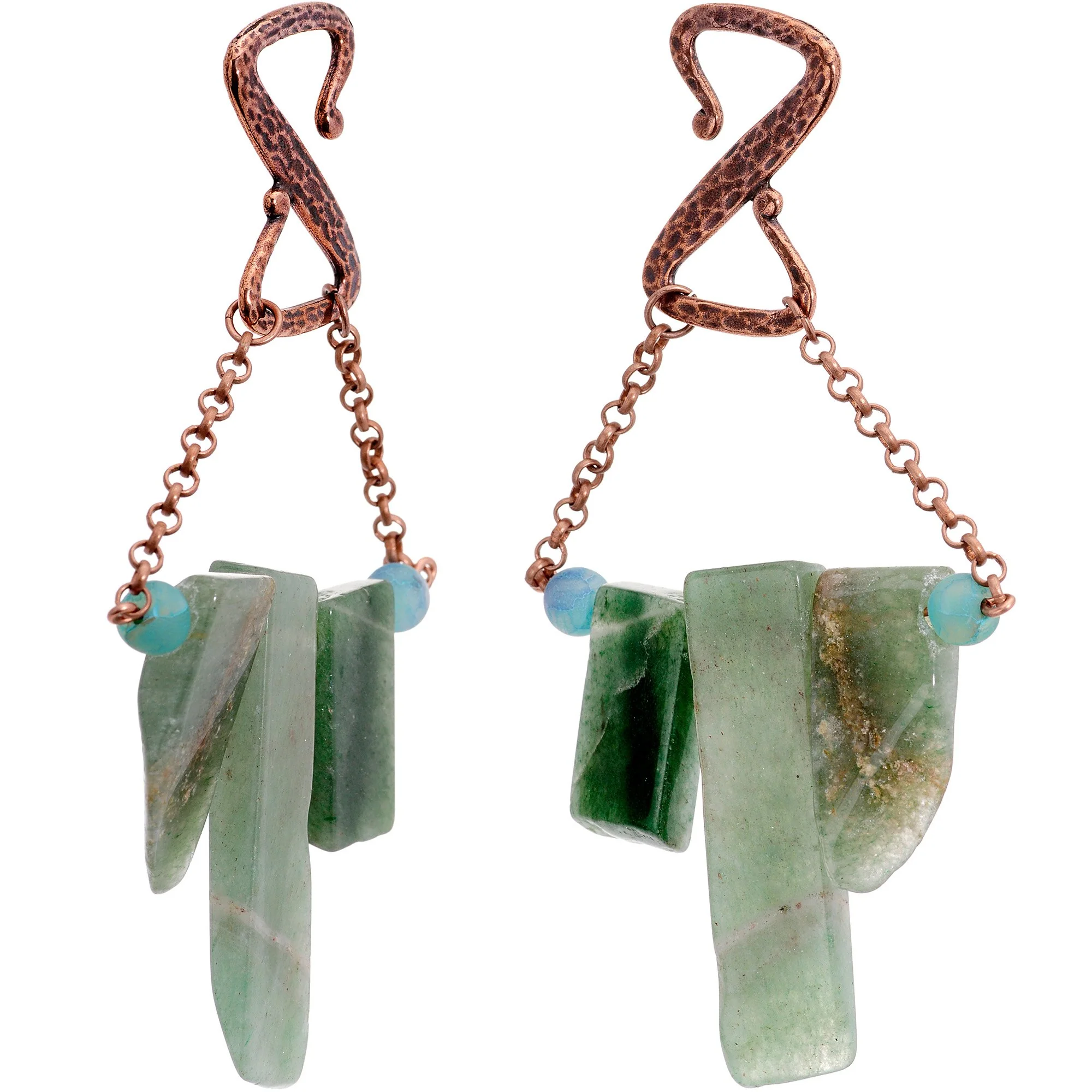 Handcrafted Copper Plated Sea Green Agate Stone Ear Weights - Image 2