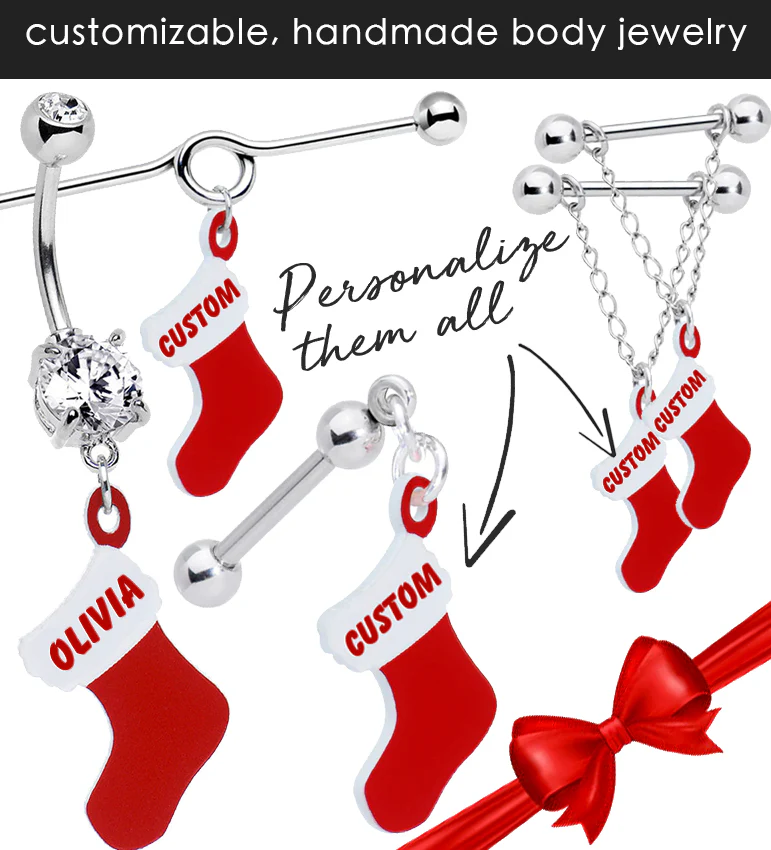 Handcrafted Custom Stocking Personalized Holiday Christmas Stocking Nipple Ring Set - Image 4