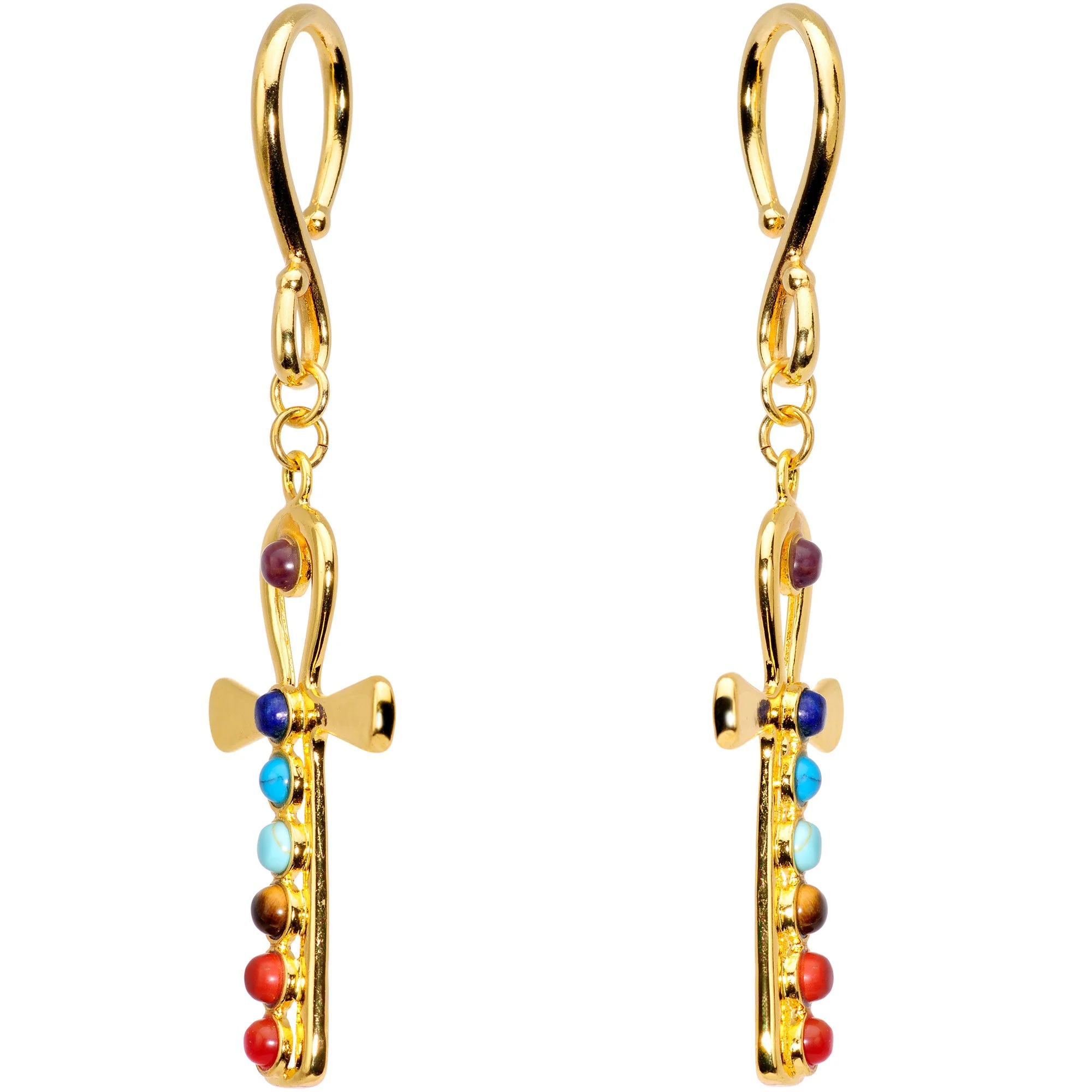 Handcrafted Gold Plated Balanced Life Chakra Ankh Ear Weights - Image 2
