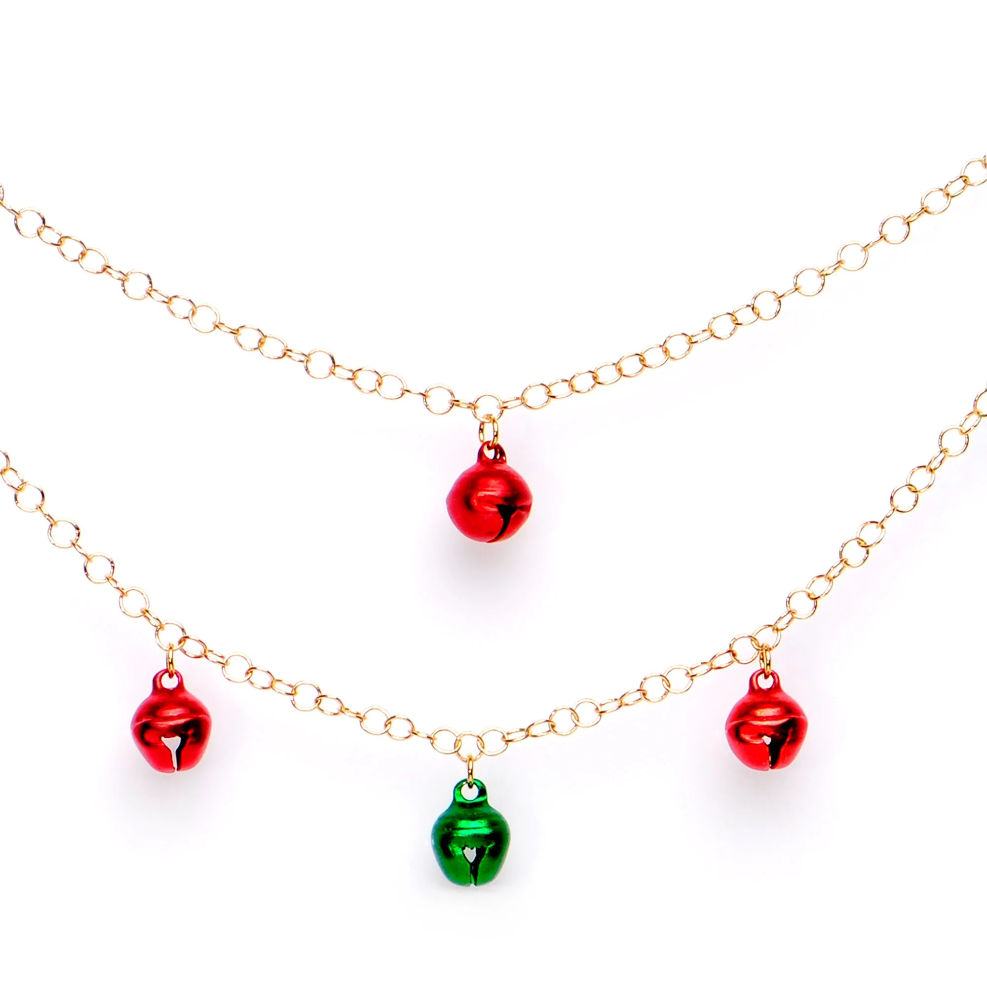 Handcrafted Gold Tone Anodized Christmas Bells Dangle Nipple Chain - Image 2