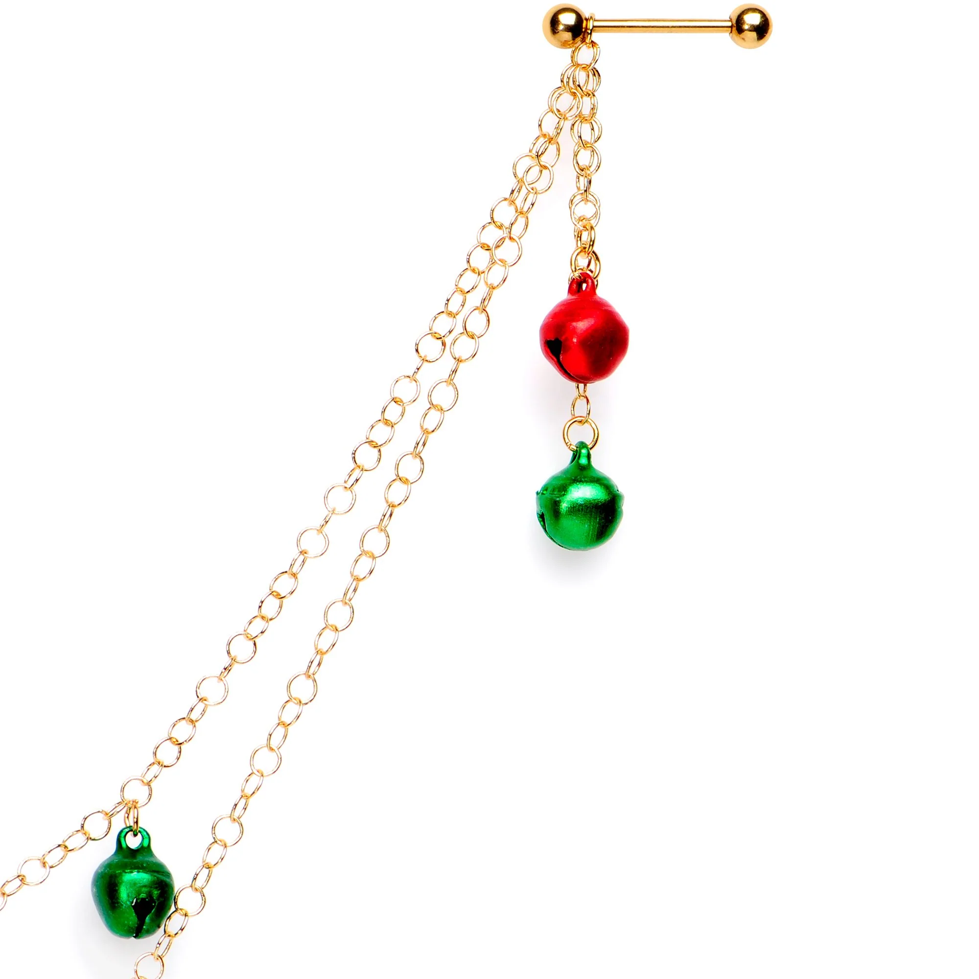 Handcrafted Gold Tone Anodized Christmas Bells Dangle Nipple Chain - Image 3