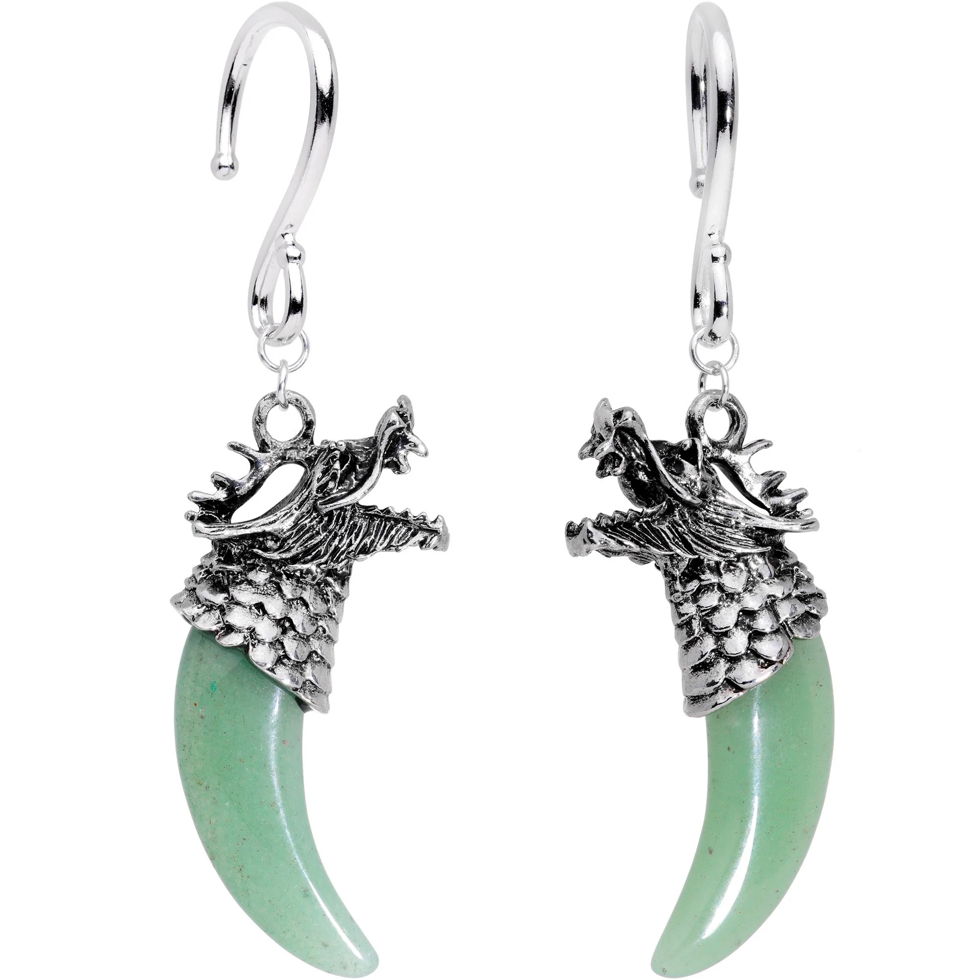 Handcrafted Green Agate Dragon Tooth Ear Weights