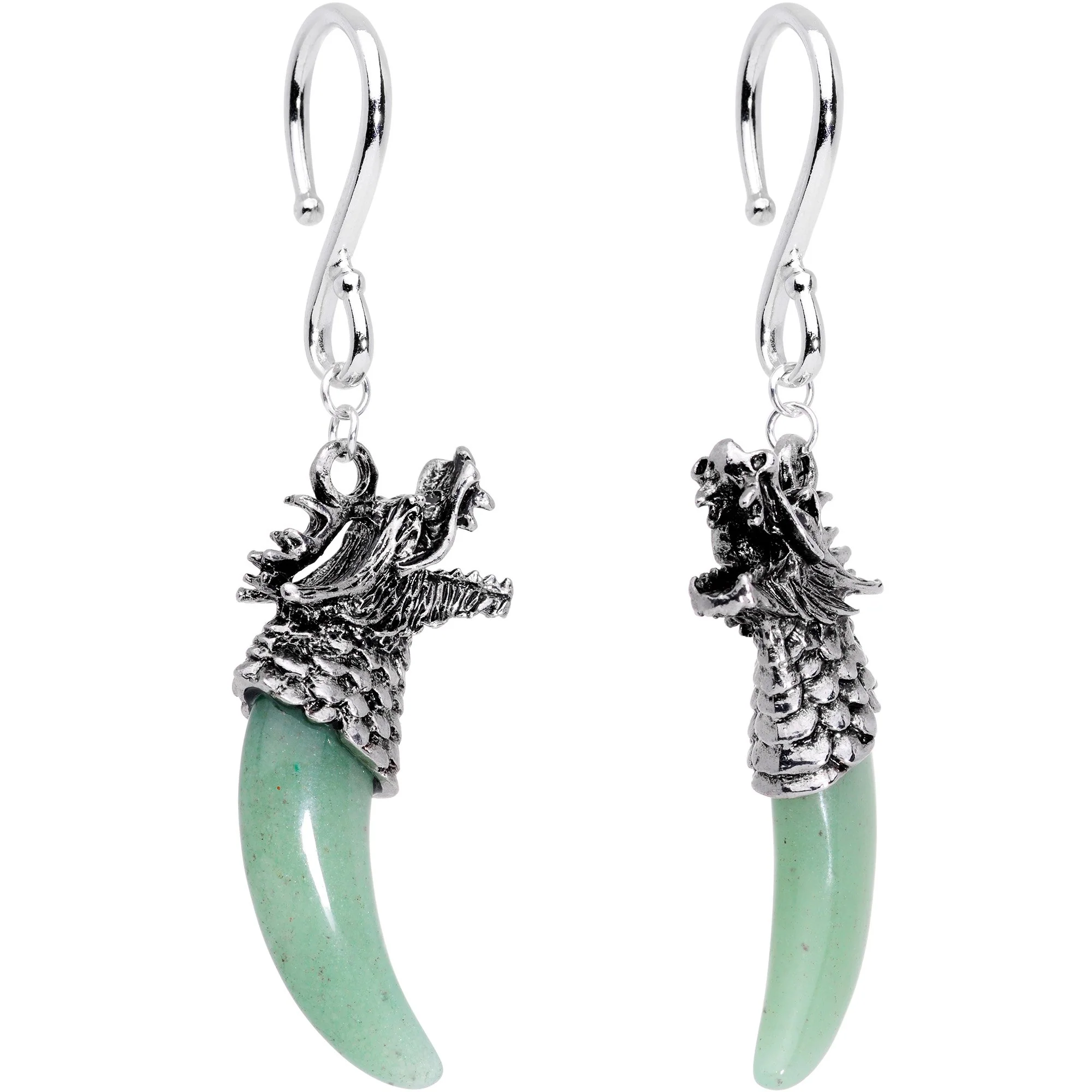 Handcrafted Green Agate Dragon Tooth Ear Weights - Image 2