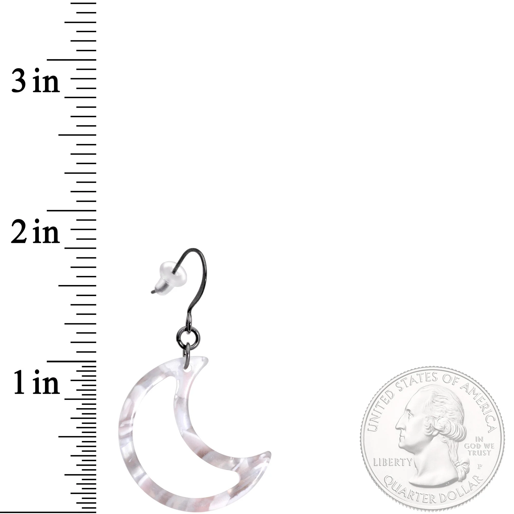 Handcrafted Gunmetal Plated Crescent Moon Fishhook Dangle Earrings - Image 3