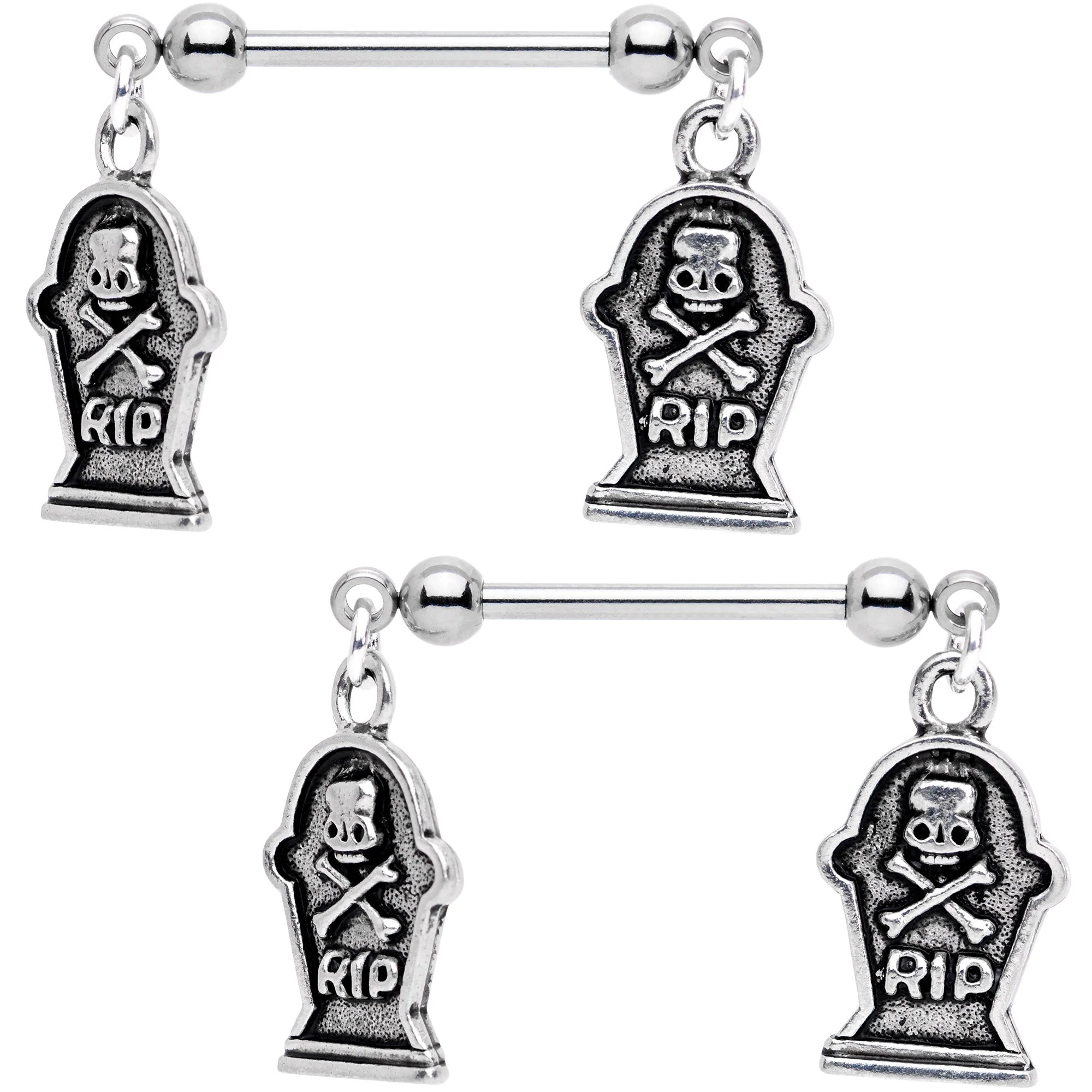 Handcrafted Halloween Gravestone Dangle Barbell Nipple Ring Set