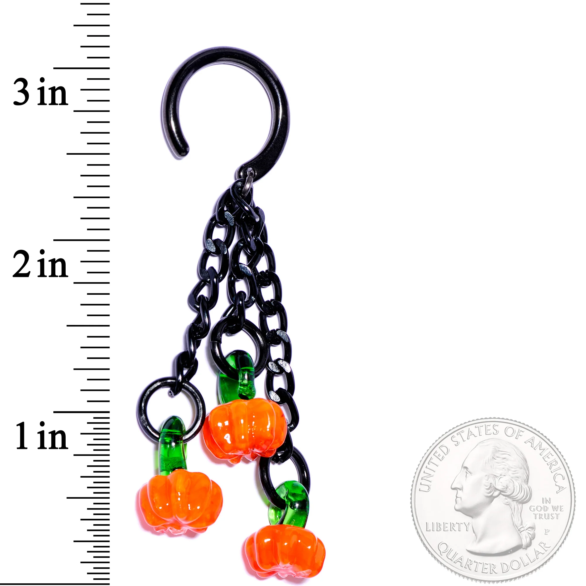 Handcrafted Halloween Pumpkin Patch Black Chain Ear Weights - Image 2