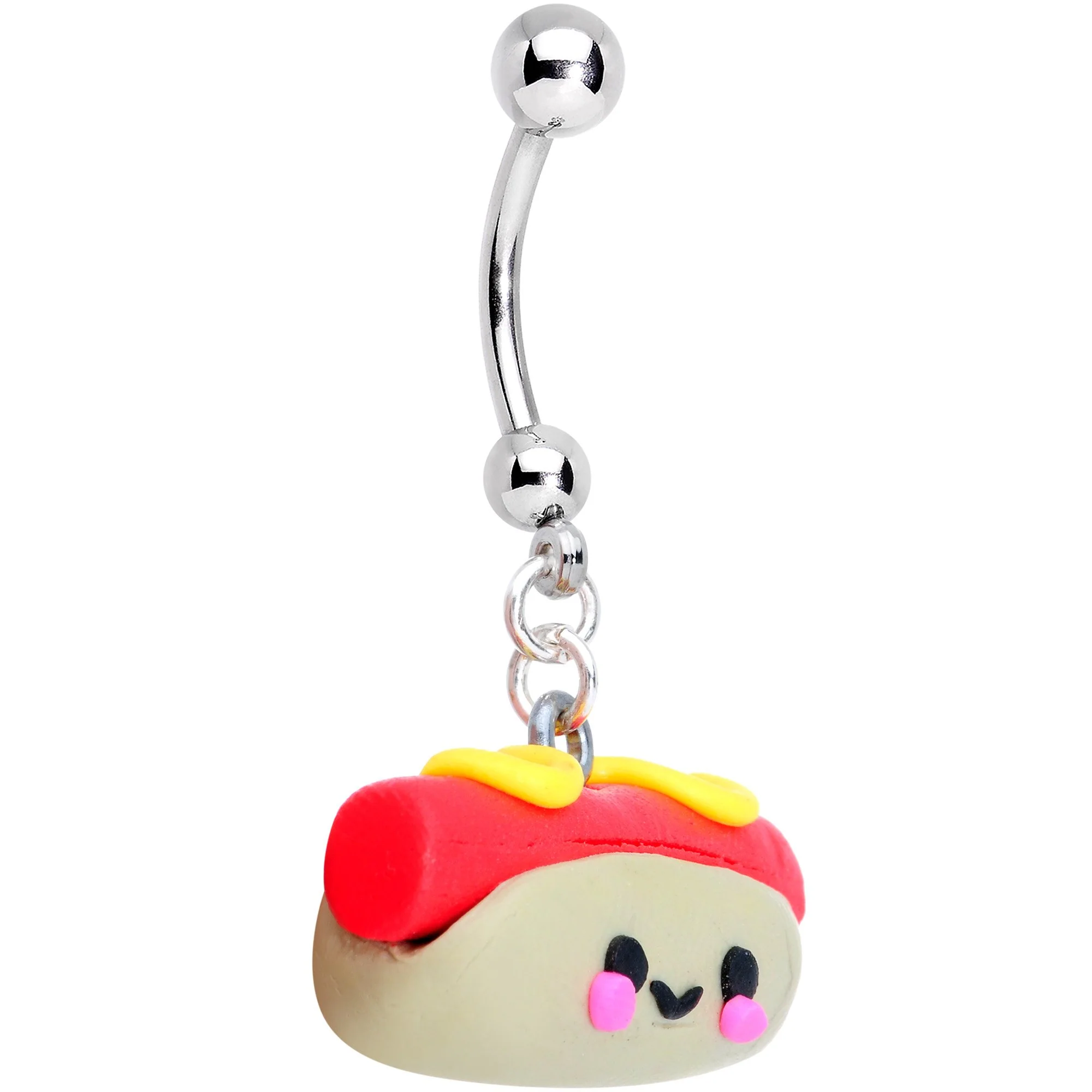 Handcrafted Happy Hot Dog Dangle Belly Ring - Image 2