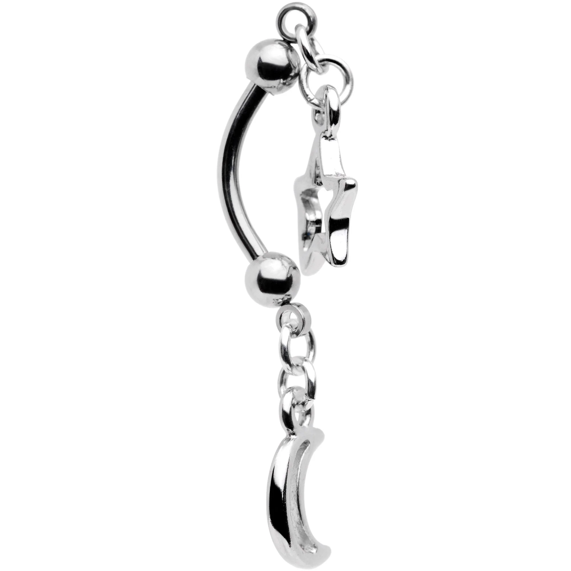 Handcrafted Hollow Moon Star Double Mount Reversible Belly Ring - Image 3