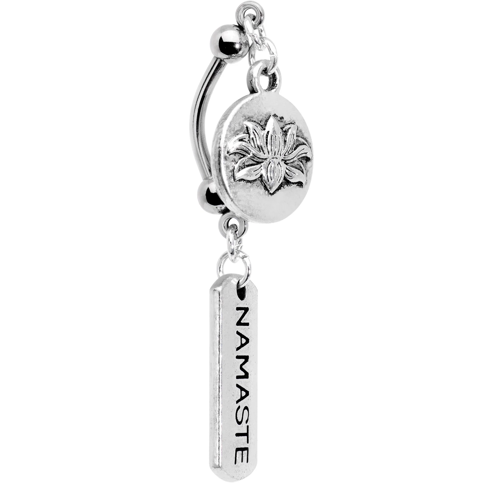 Handcrafted Namaste Lotus Flower Double Mount Dangle Belly Ring - Image 2