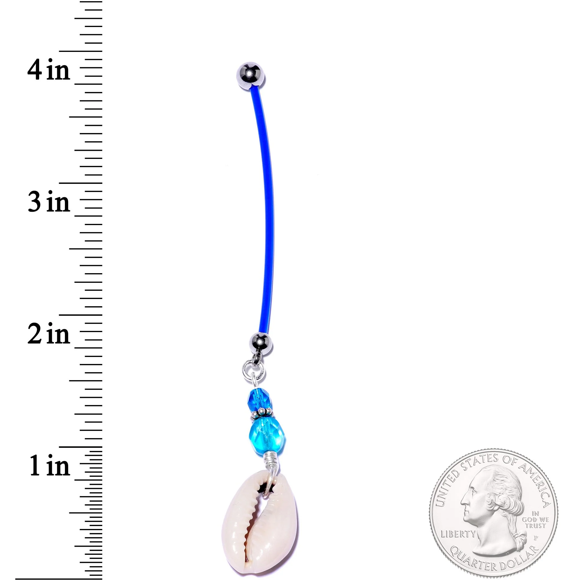 Handcrafted Puka Shell Blue Reversible Dangle Pregnancy Belly Ring - Image 2