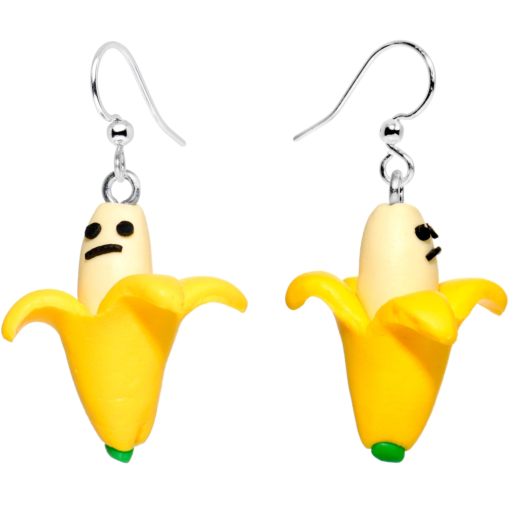 Handcrafted Silver Plated Grumpy Banana Yum Yum Fishhook Earrings - Image 2