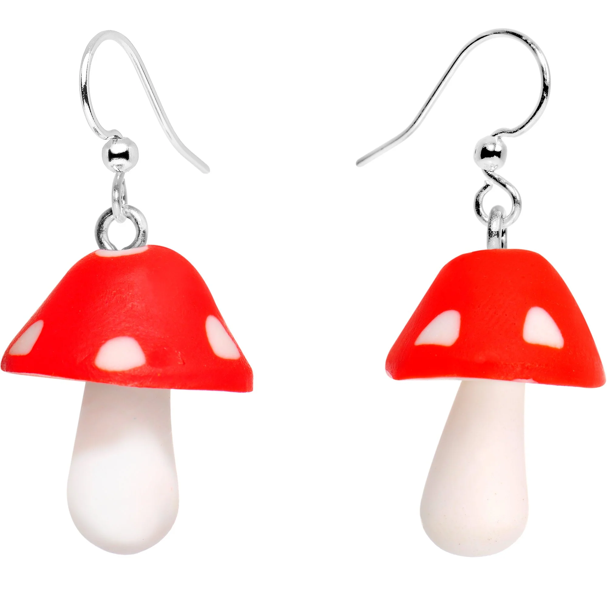 Handcrafted Silver Plated Trippy Mushrooms Fishhook Earrings - Image 2