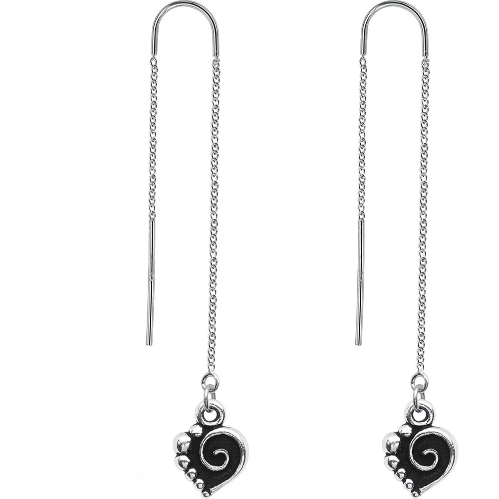 Handcrafted Silver Tone Spiral Heart Threader Earrings