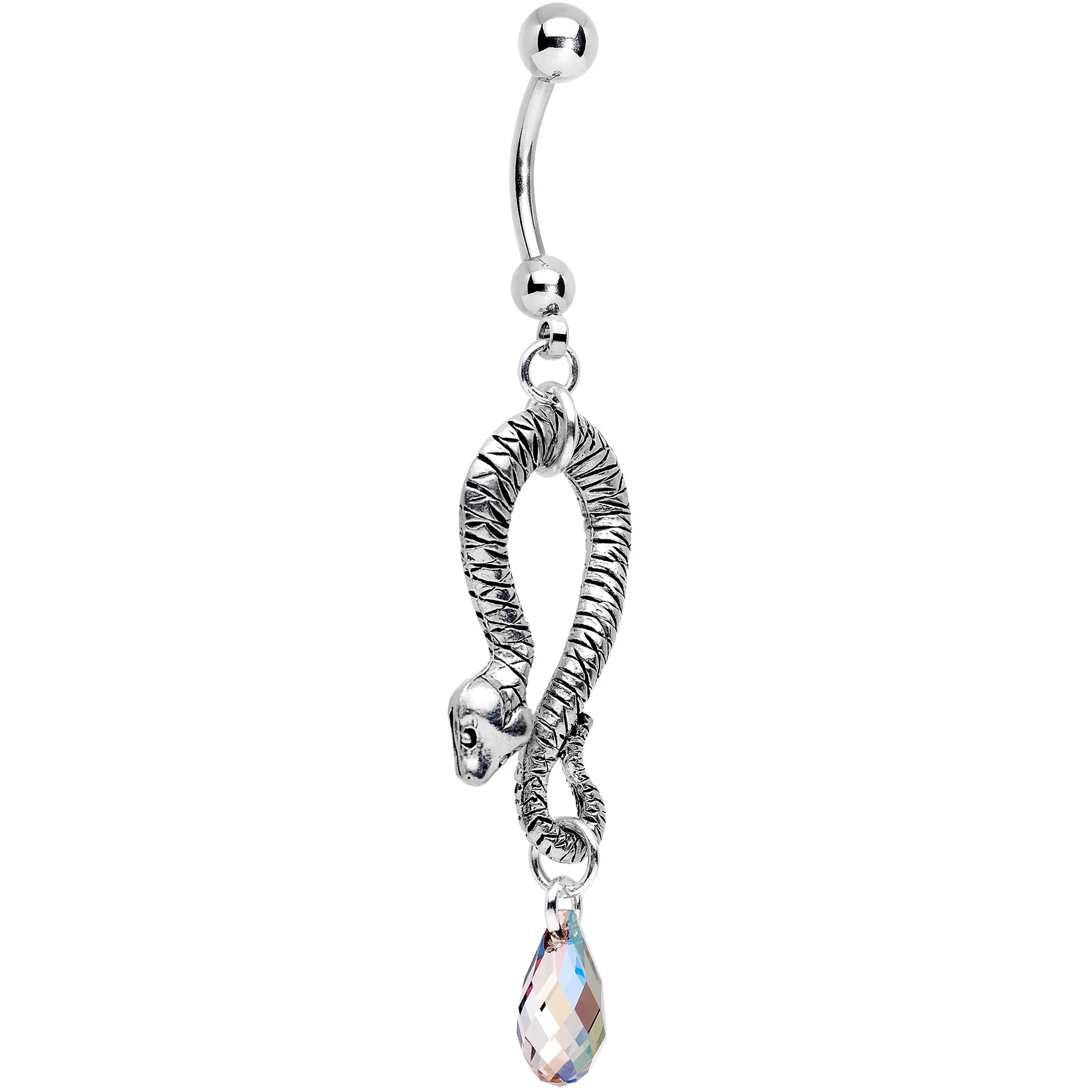 Handcrafted Snake Dangle Belly Ring Created with Crystals - Image 2