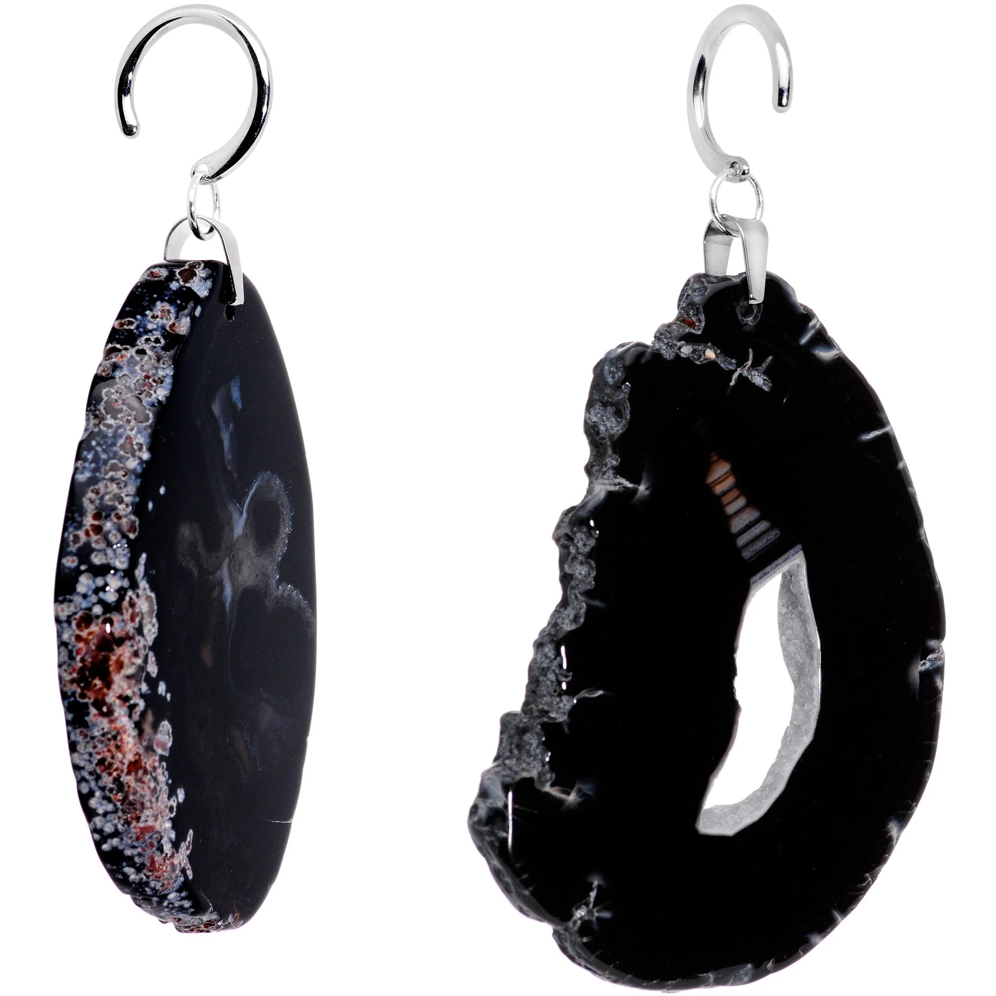 Handcrafted Steel Midnight Shadow Gap Natural Black Agate Ear Weights - Image 2