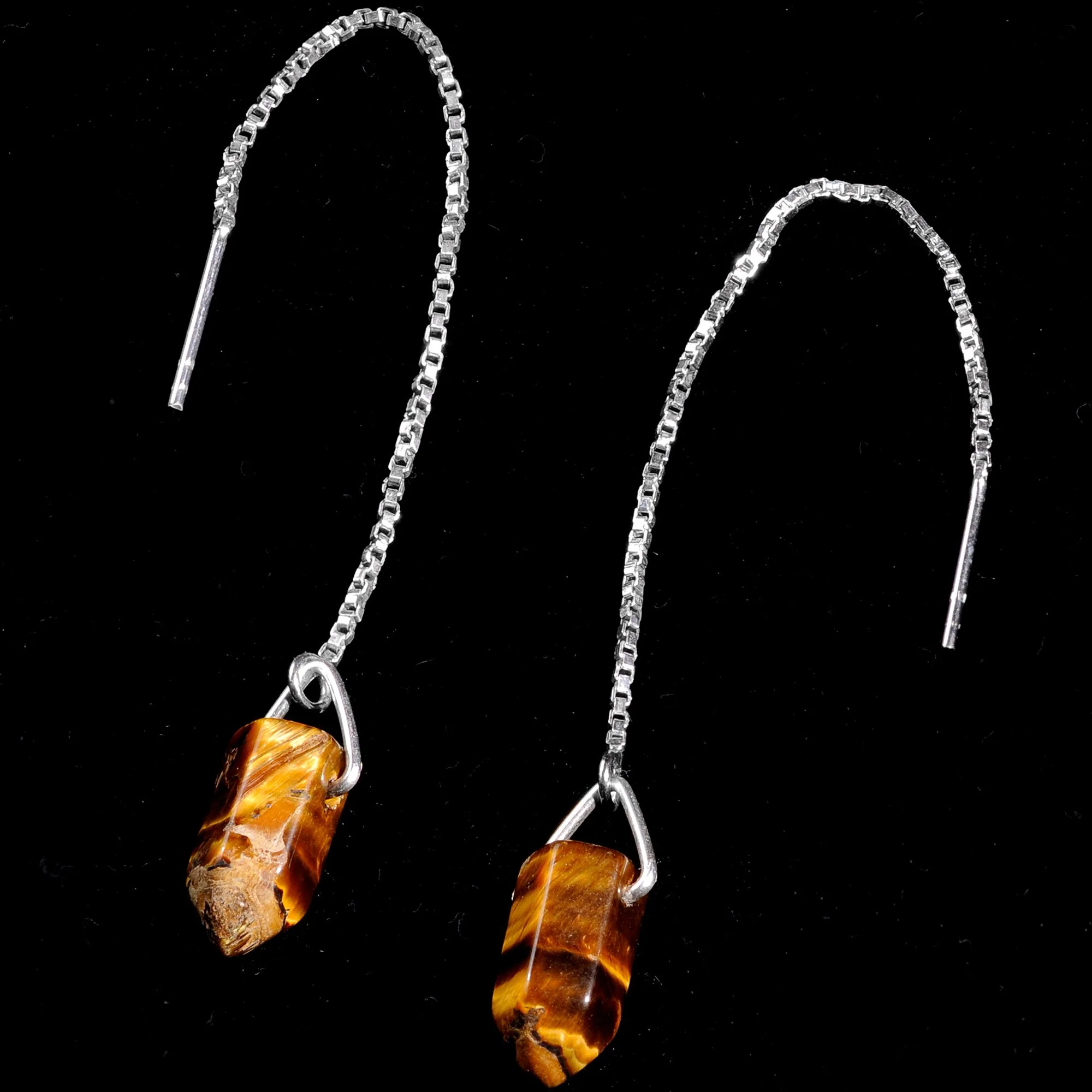 Handcrafted Tiger Eye  925 Sterling Silver Infinity Threader Earrings - Image 2