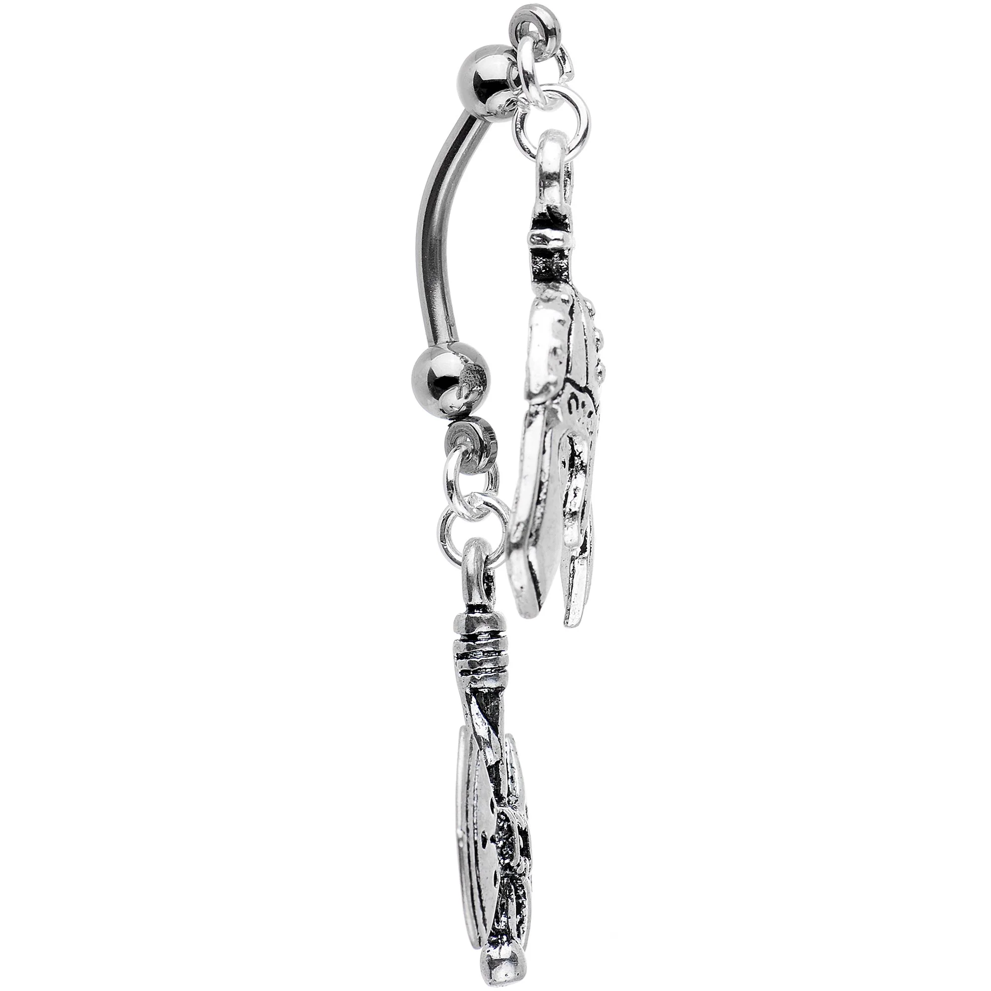 Handcrafted Viking Axe and Helmet Double Mount Dangle Belly Ring - Image 2
