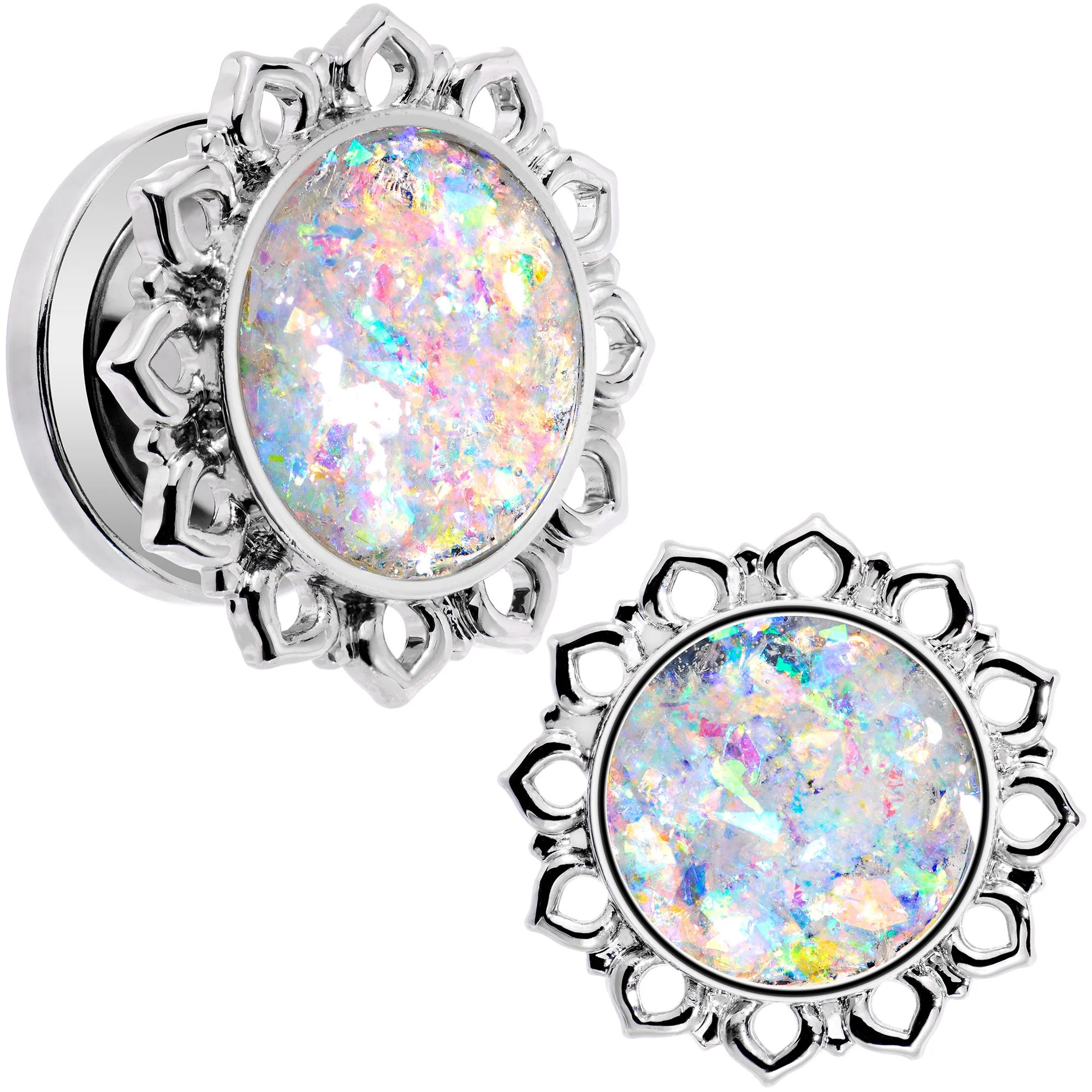 Handcrafted White Faux Opal Mandala Screw Fit Plug Set Sizes 8mm to 20mm - Image 3