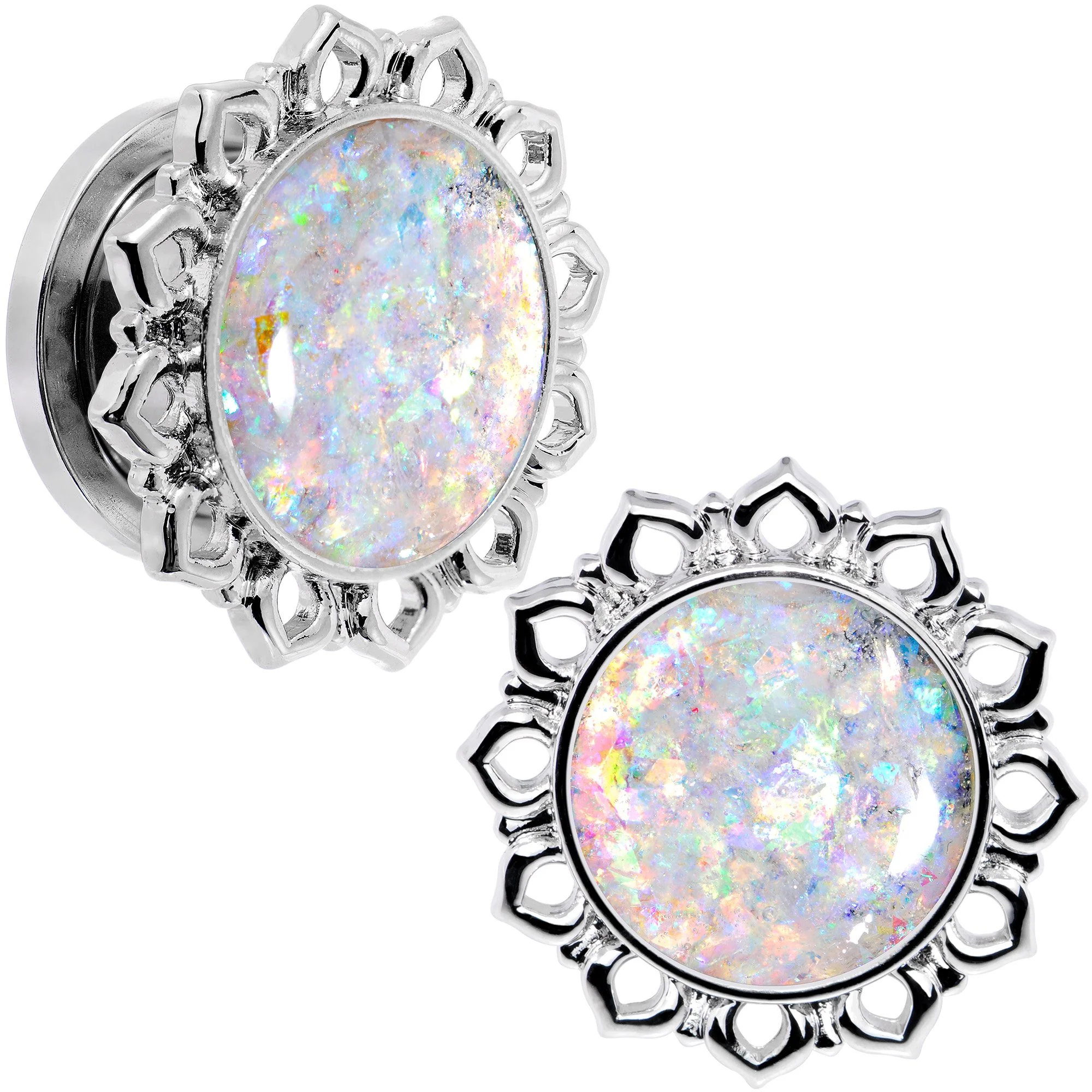 Handcrafted White Faux Opal Mandala Screw Fit Plug Set Sizes 8mm to 20mm - Image 4
