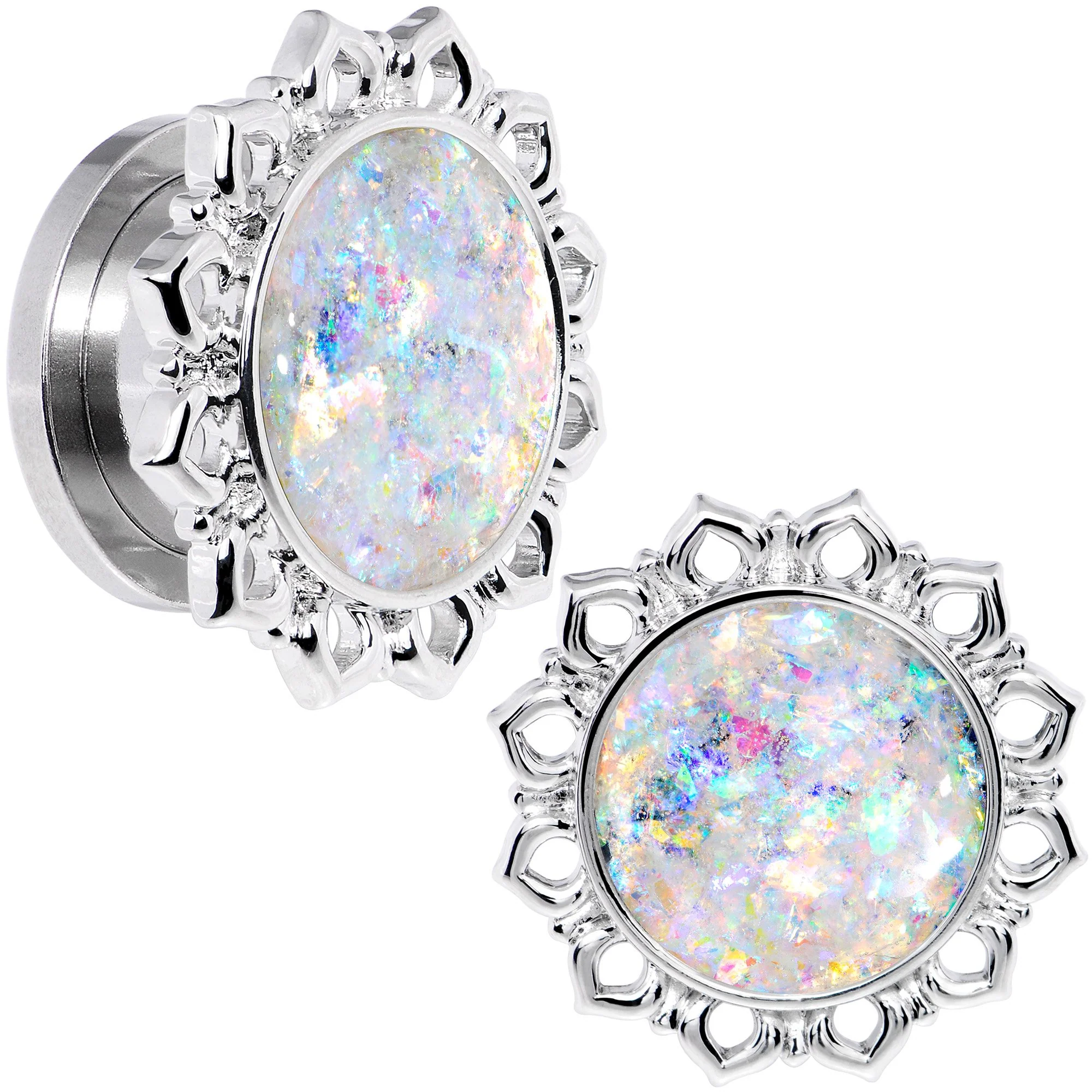 Handcrafted White Faux Opal Mandala Screw Fit Plug Set Sizes 8mm to 20mm - Image 5